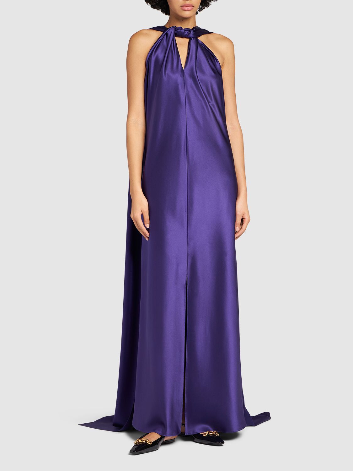 Shop Max Mara Egizio Silk Satin Long Dress In Purple