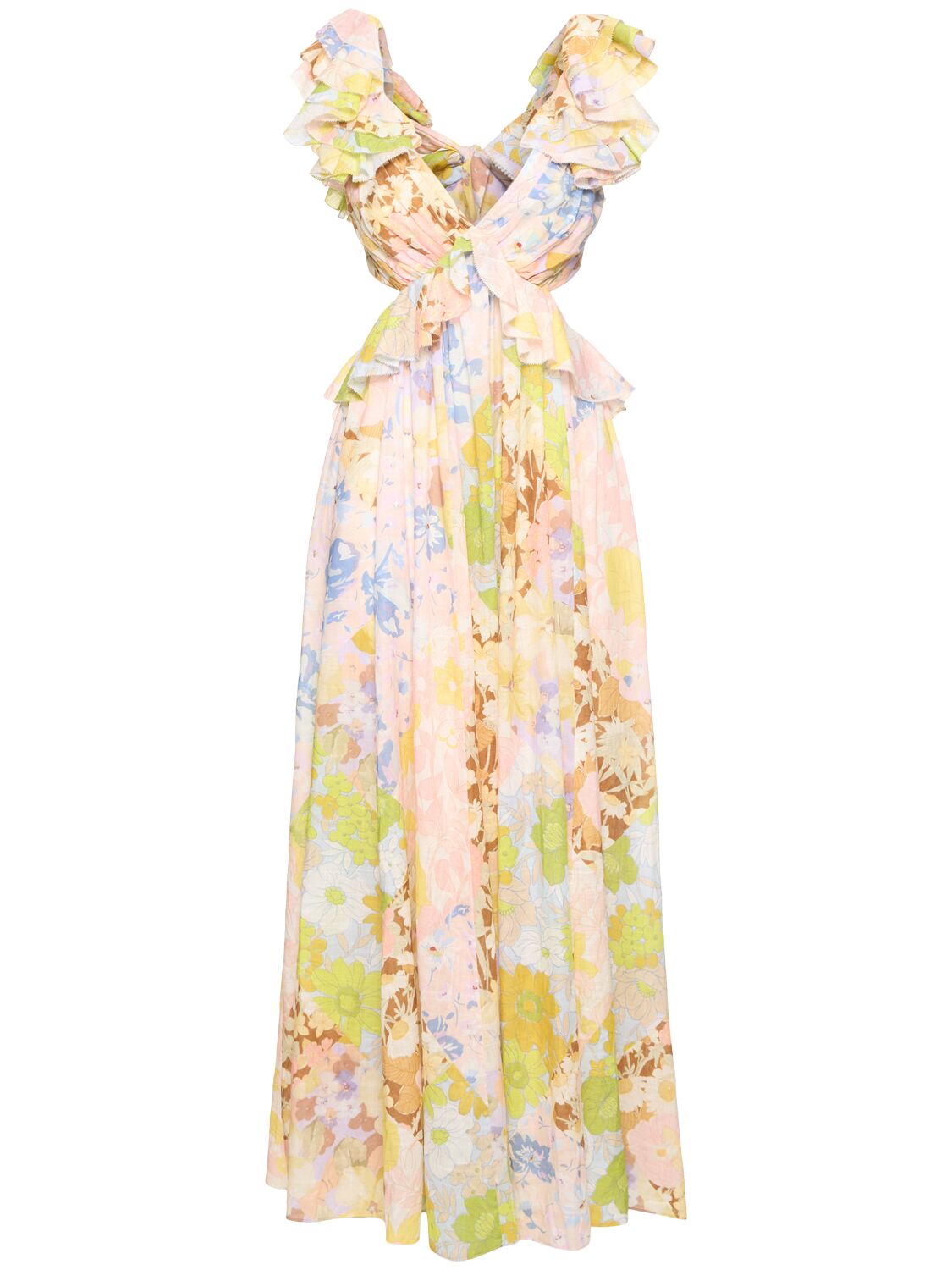 Zimmermann Pop Cotton Ruffle Sleeves Midi Dress In Multicolor