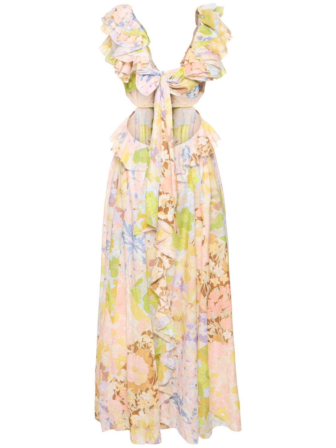 Shop Zimmermann Pop Cotton Ruffle Sleeves Midi Dress In Multicolor