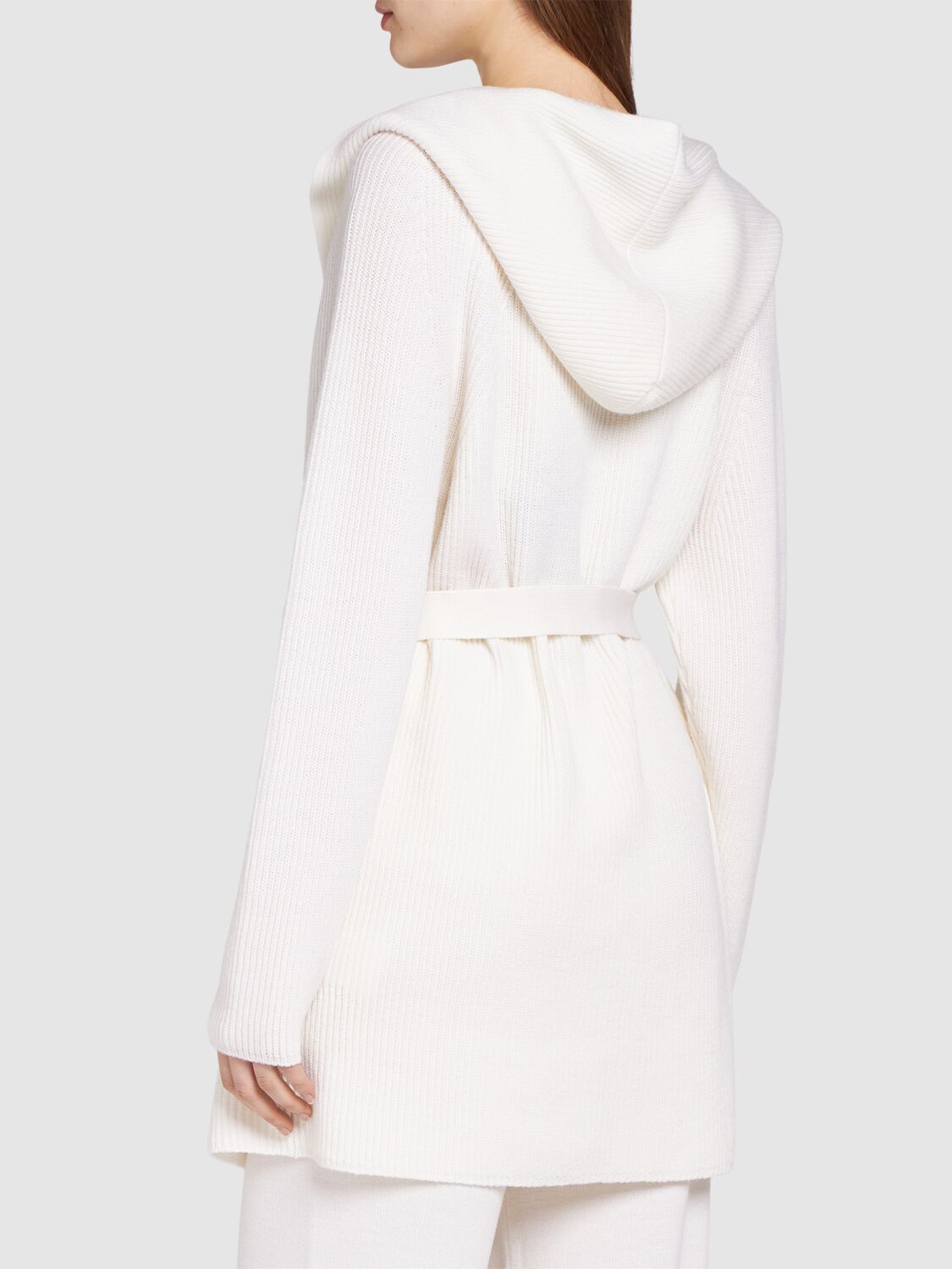 Shop Max Mara Finezza Belted Wool Knit Short Coat In White