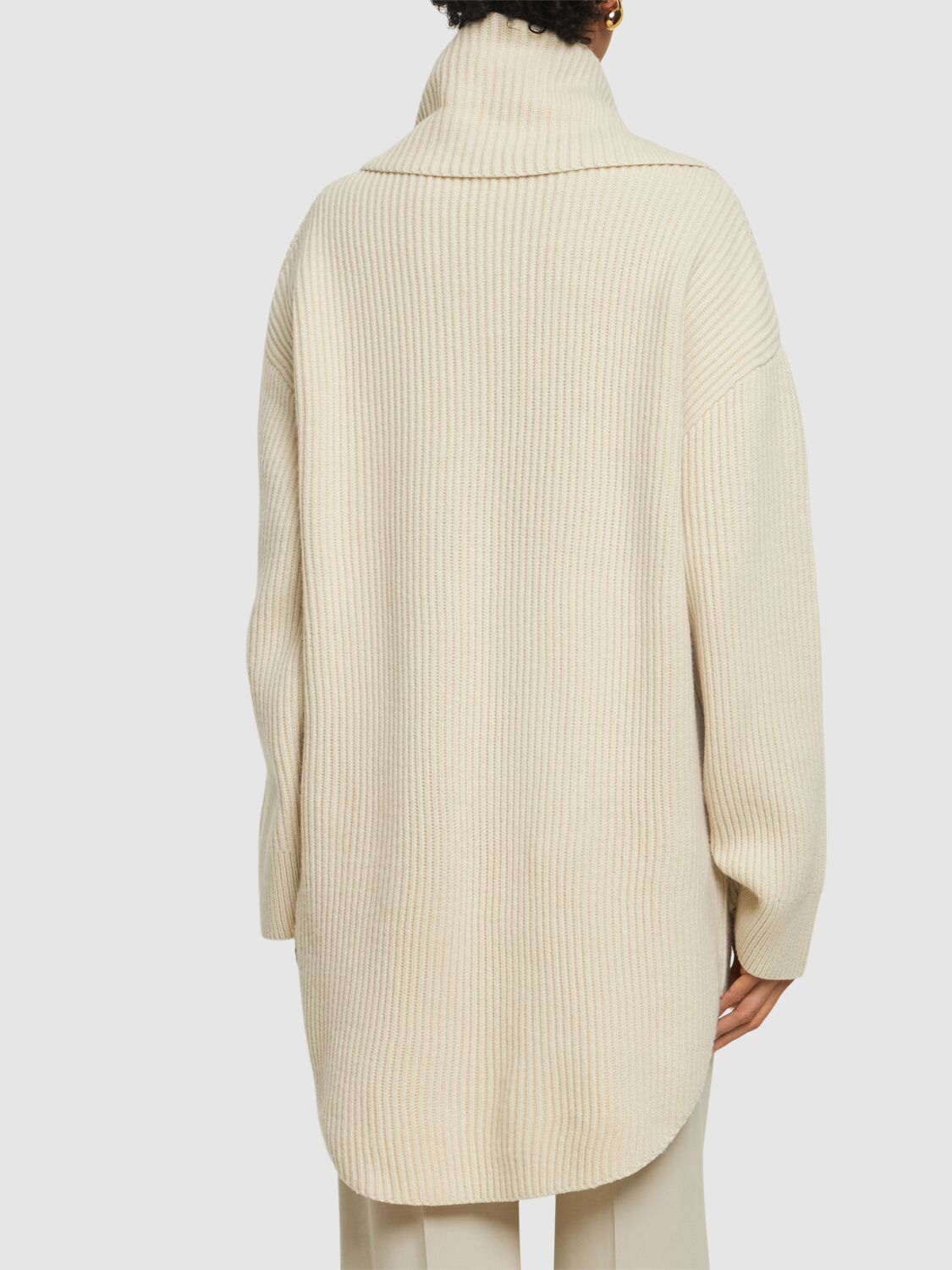 Shop Totême Long Scarf Wool Knit Sweater In Off-white