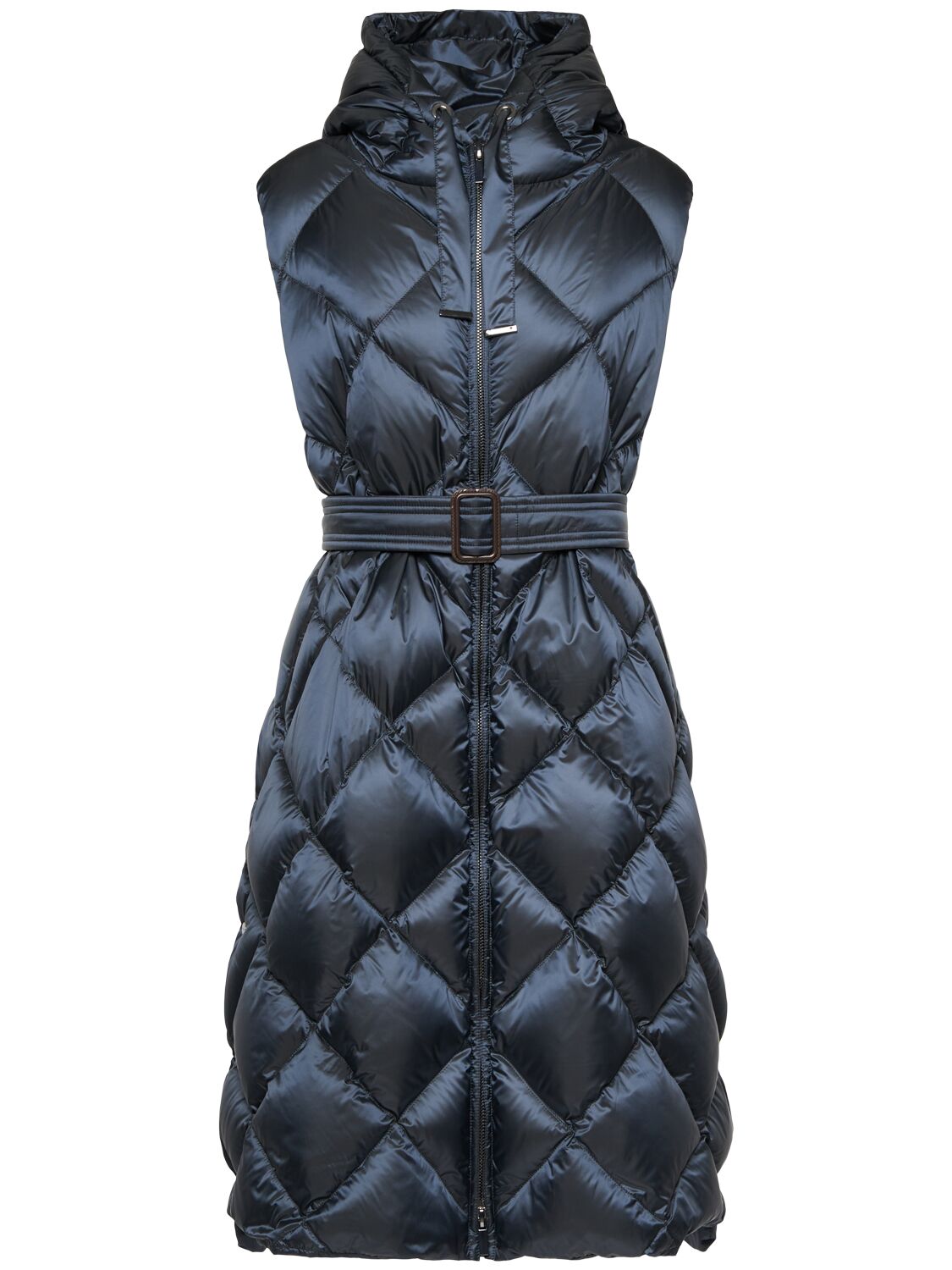 Max Mara Tregil Waterproof Quilted Long Down Vest In Dark Blue