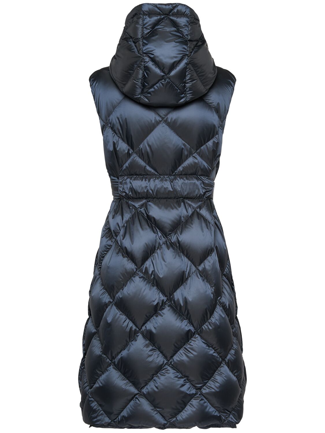 Shop Max Mara Tregil Waterproof Quilted Long Down Vest In Dark Blue