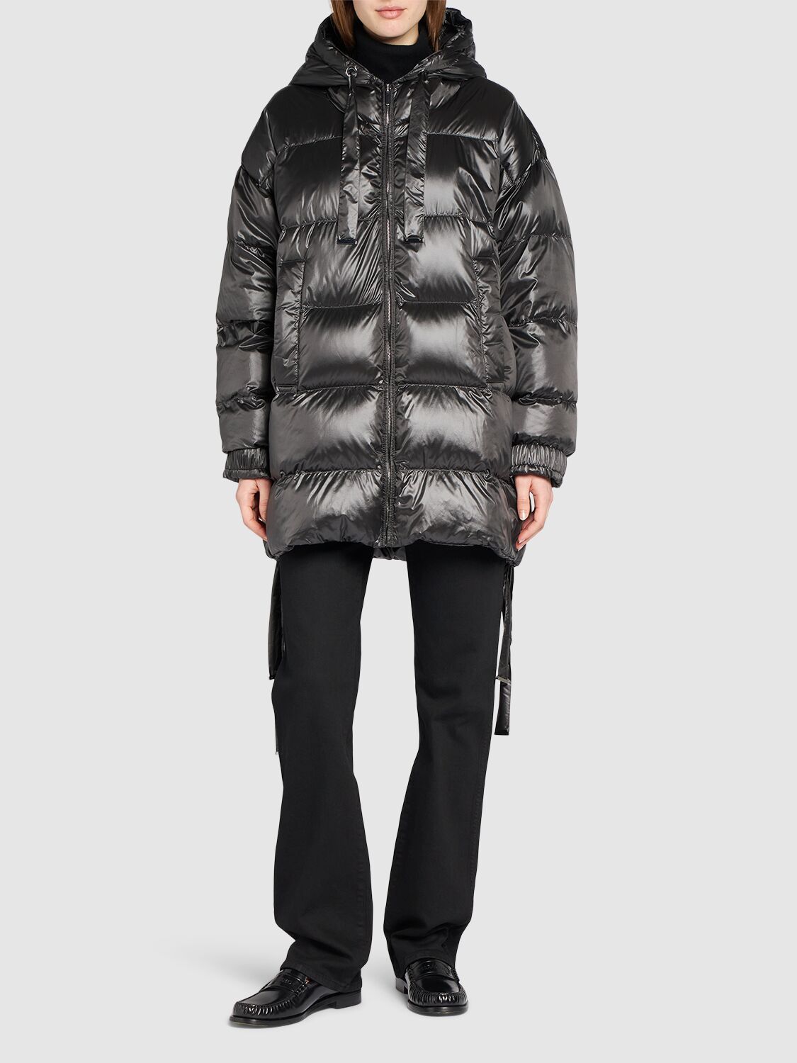 Shop Max Mara Spacepi Waterproof Down Long Jacket In Dark Grey