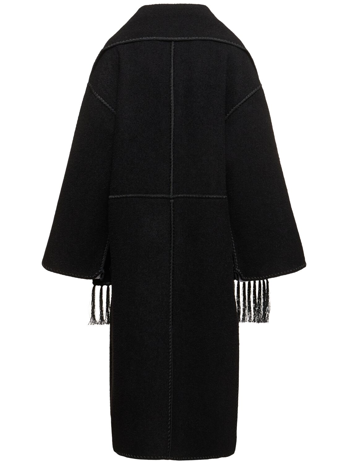 Shop Totême Embroidered Scarf Wool Blend Long Coat In Black