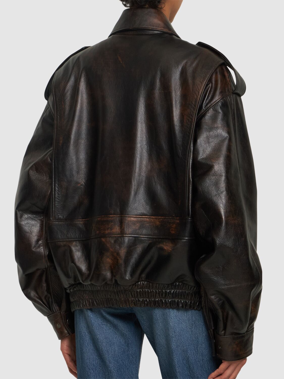 Shop Manokhi Devin Leather Jacket In Brown