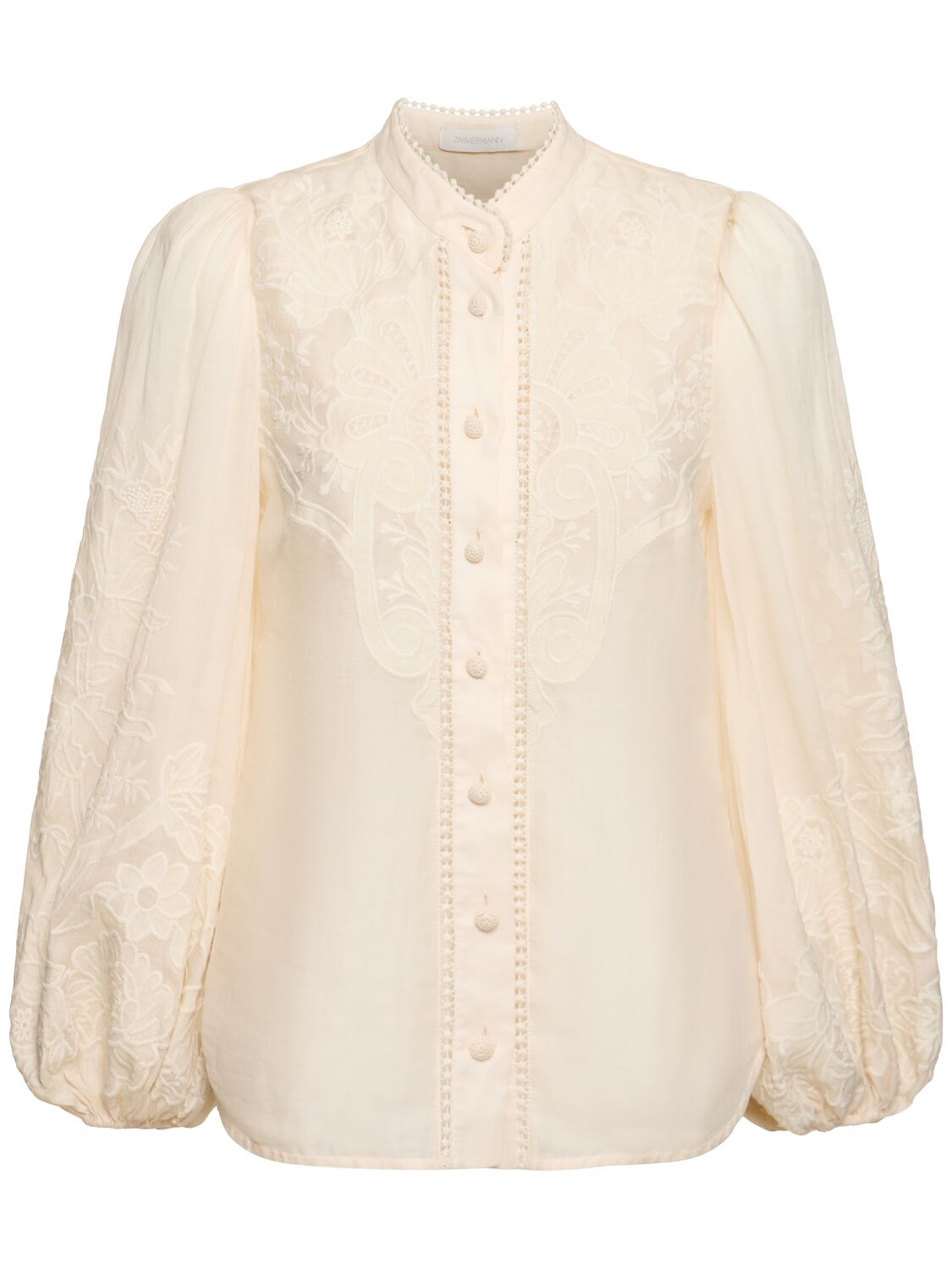 Shop Zimmermann Ottie Linen Embroidered Blouse In Cream