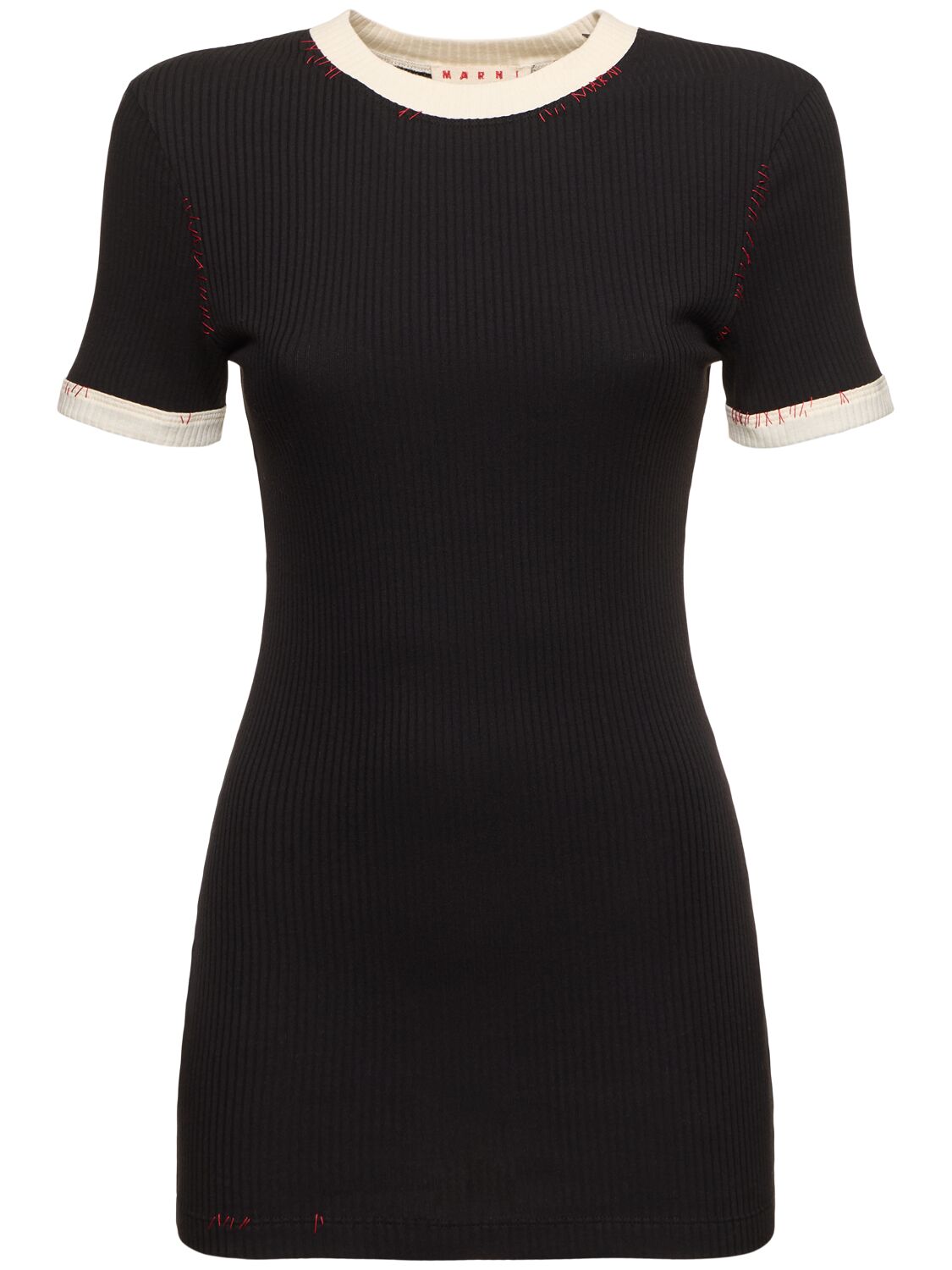 Marni Ribbed Jersey Short Sleeve T-shirt In Black