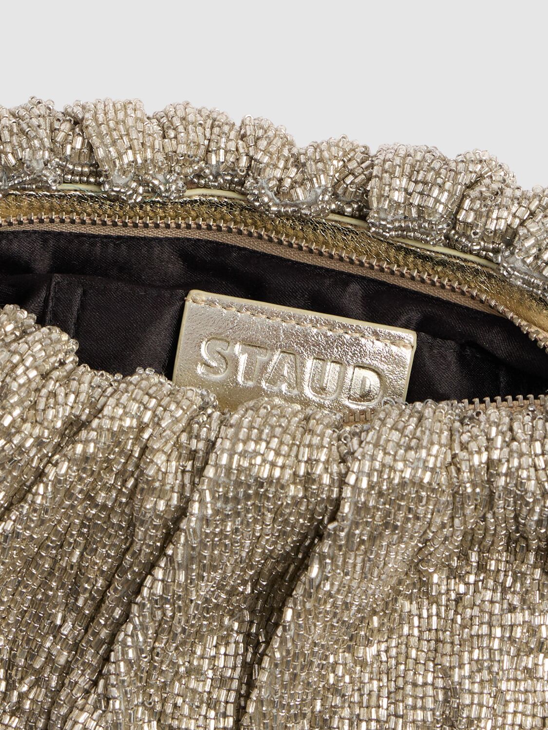 Shop Staud Bean Beaded Top Handle Bag In Silver