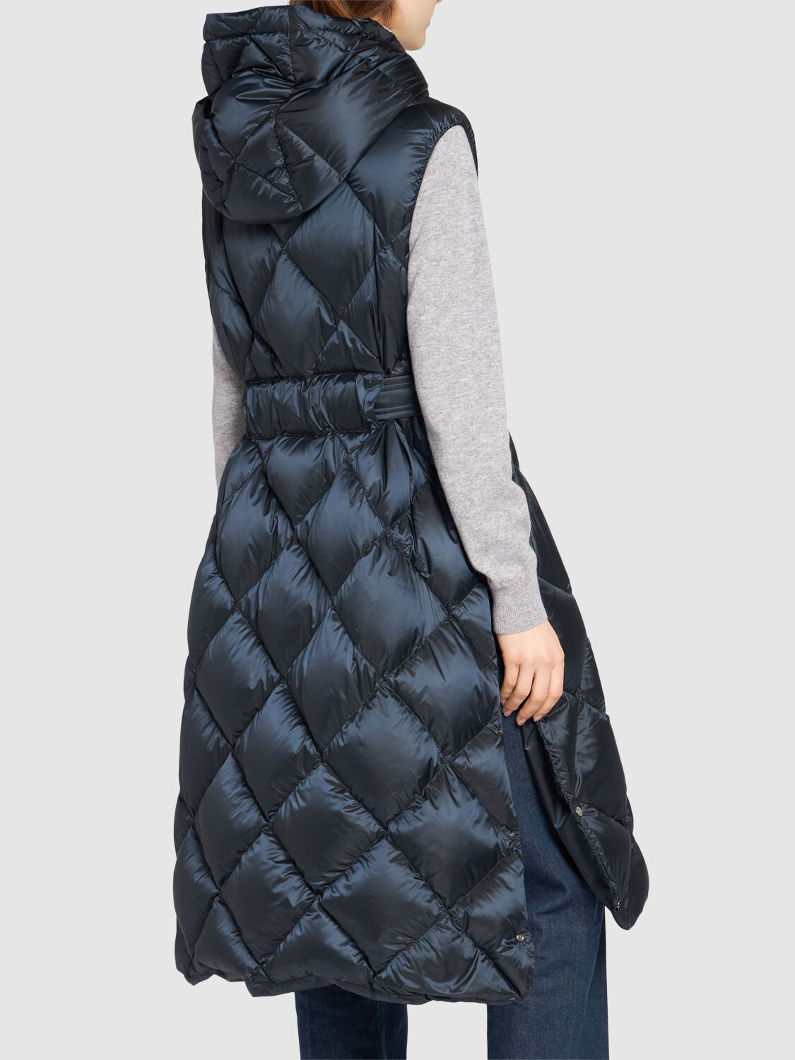 Shop Max Mara Tregil Waterproof Quilted Long Down Vest In Dark Blue