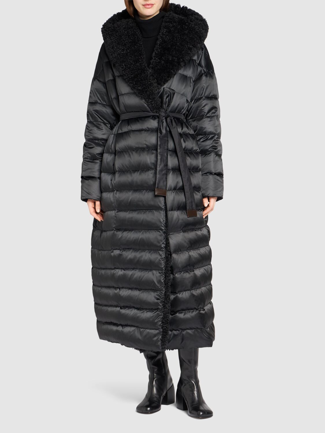 Shop Max Mara Novem Waterproof Down Long Jacket In Black