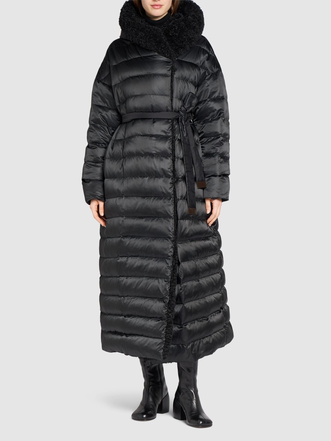 Shop Max Mara Novem Waterproof Down Long Jacket In Black