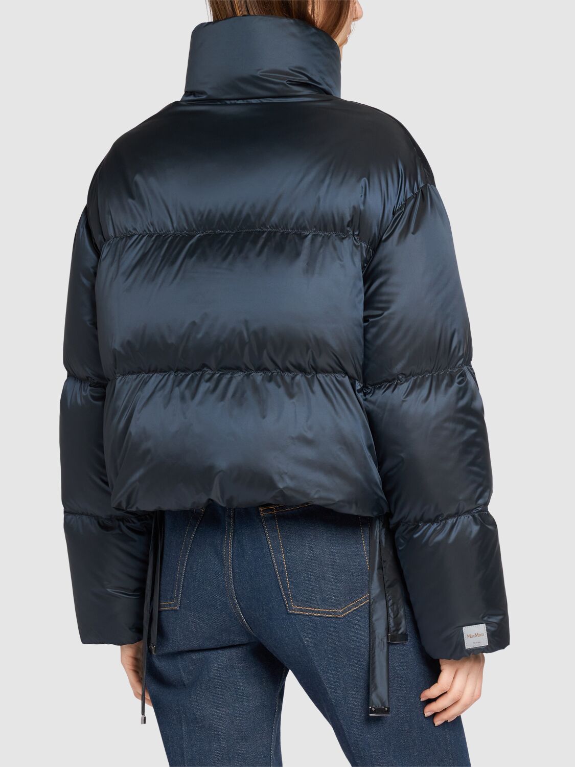 Shop Max Mara Tredi Waterproof Nylon Down Short Jacket In Dark Blue