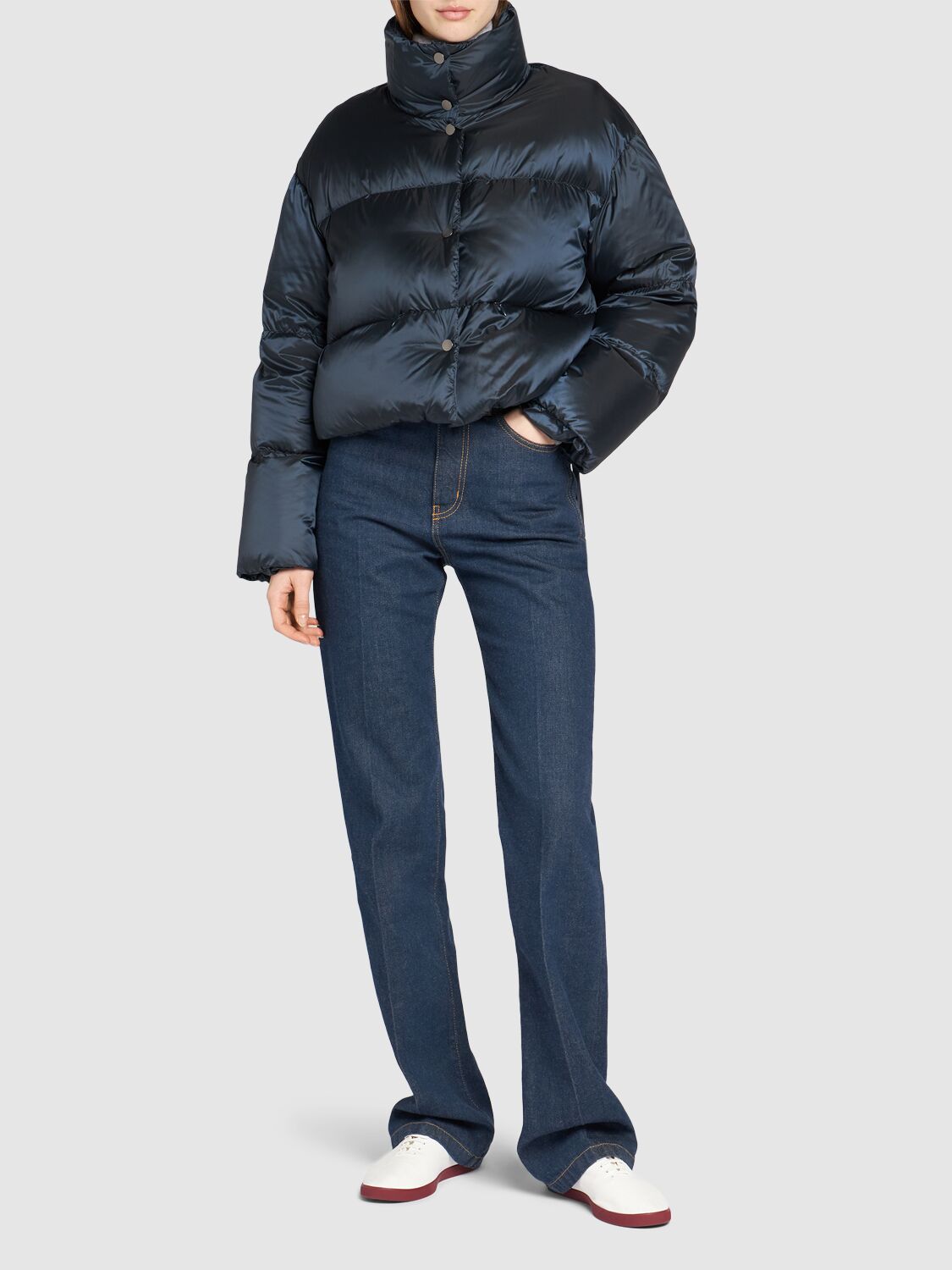 Shop Max Mara Tredi Waterproof Nylon Down Short Jacket In Dark Blue