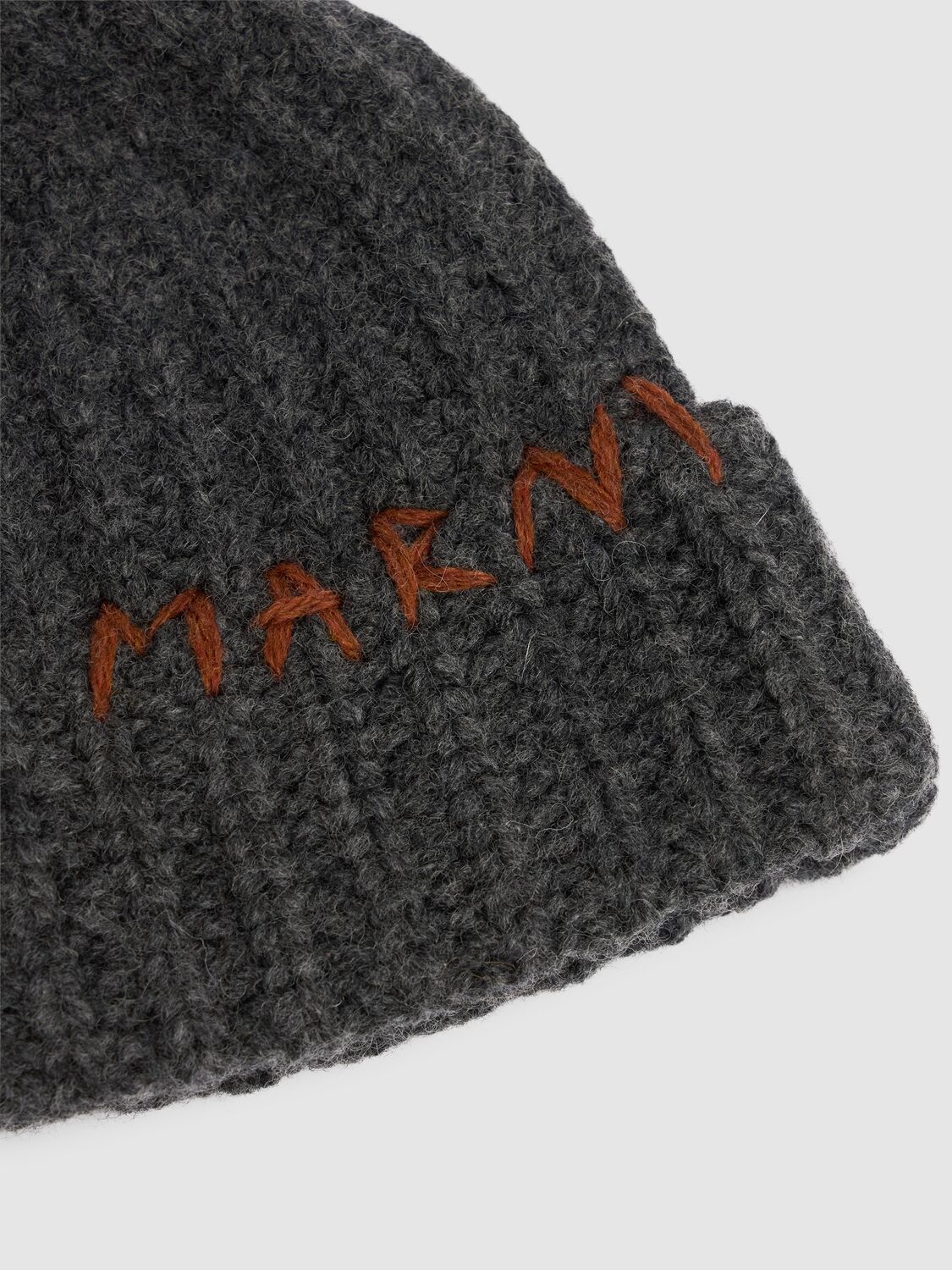 Shop Marni Handmade Logo Wool Beanie In Grey