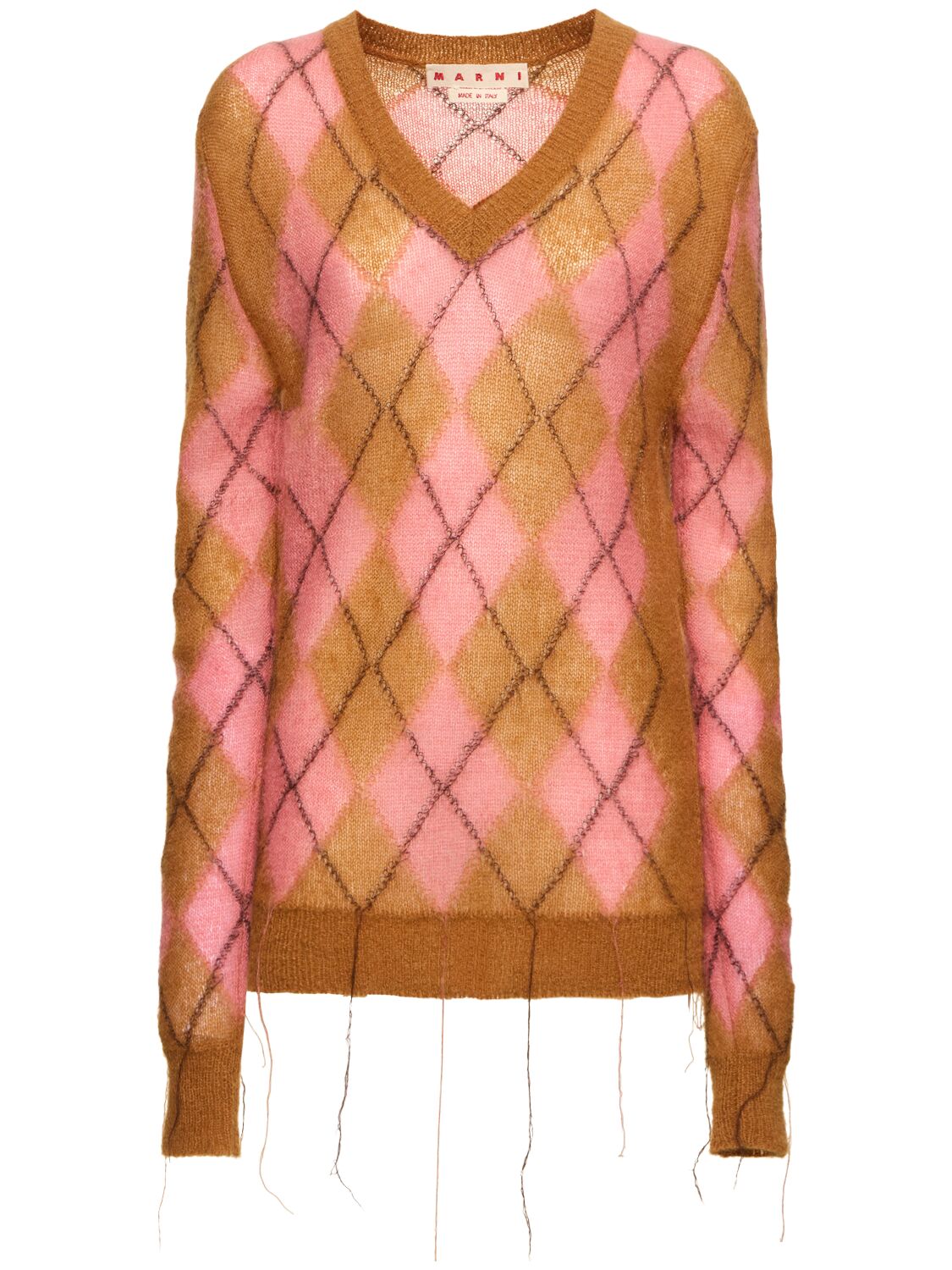 Marni Mohair Blend Intarsia V Neck Sweater In Multi