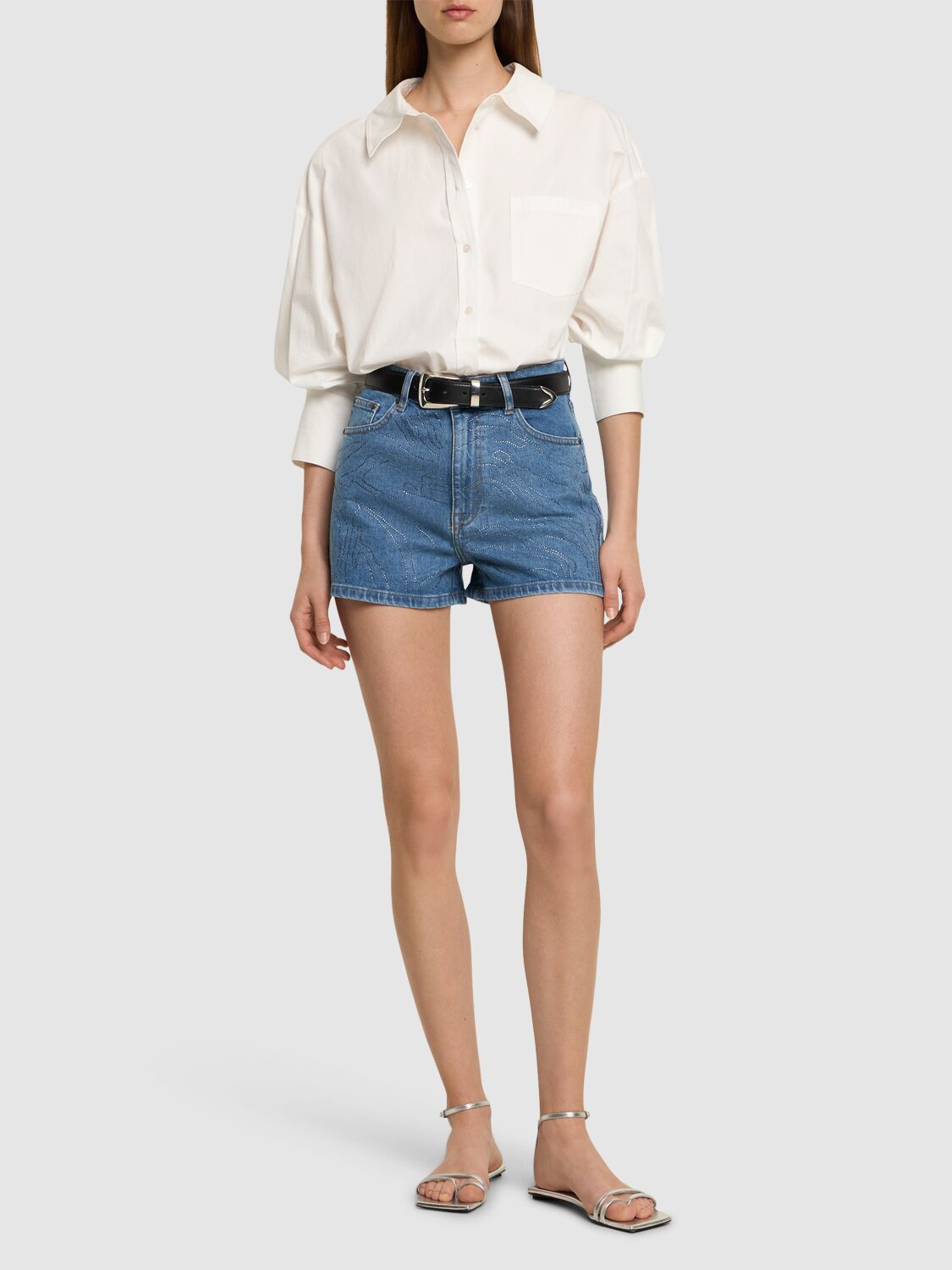 Shop Rotate Birger Christensen Brantinia Denim Shorts In Light Blue