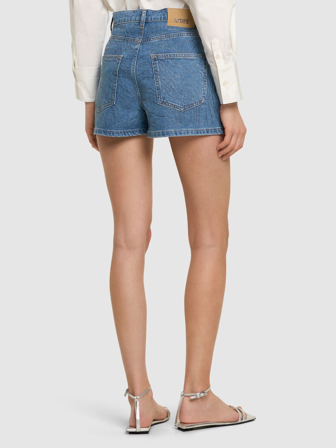 Shop Rotate Birger Christensen Brantinia Denim Shorts In Light Blue