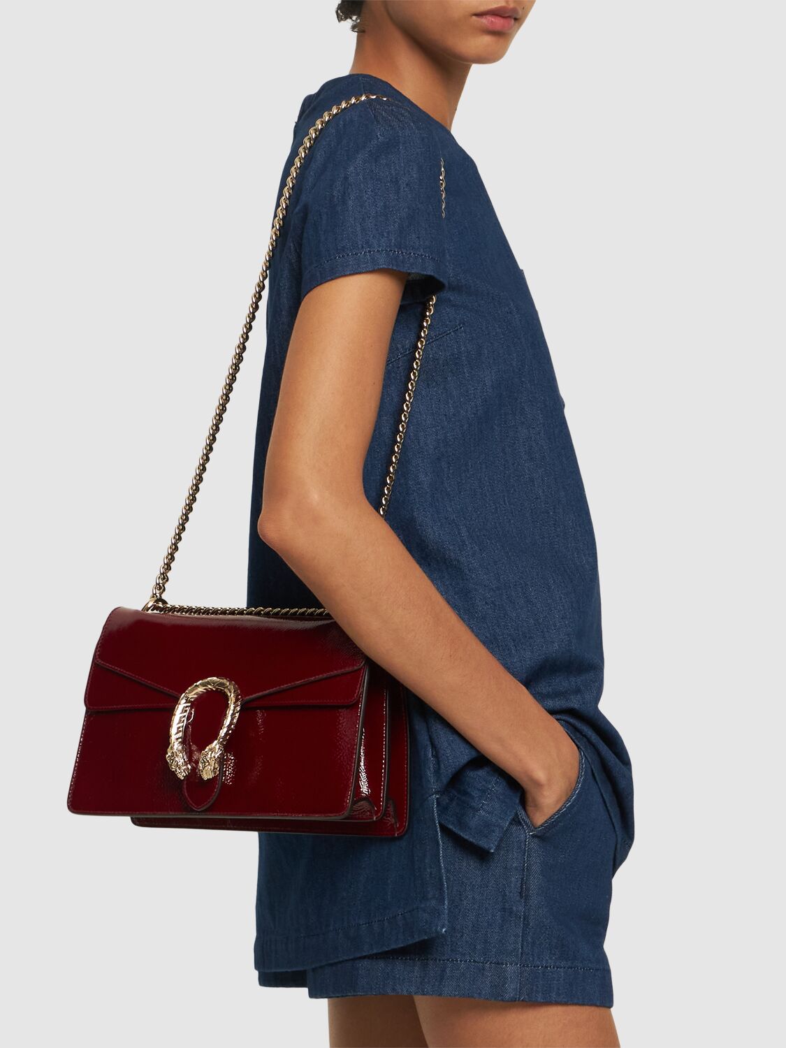 Shop Gucci Dionysus Leather Shoulder Bag In Rosso Ancora