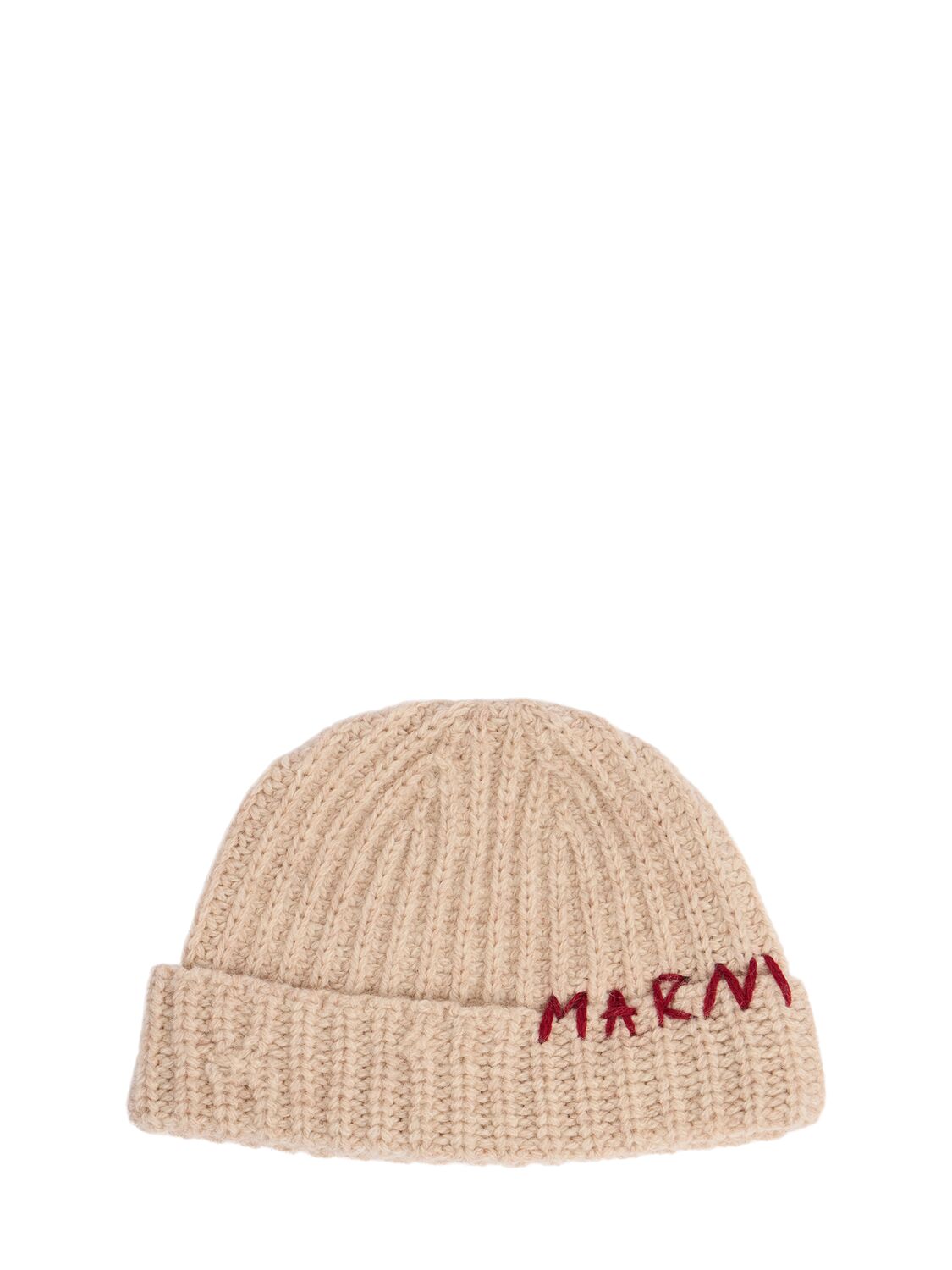 Marni Handmade Logo Wool Beanie In Mocassin