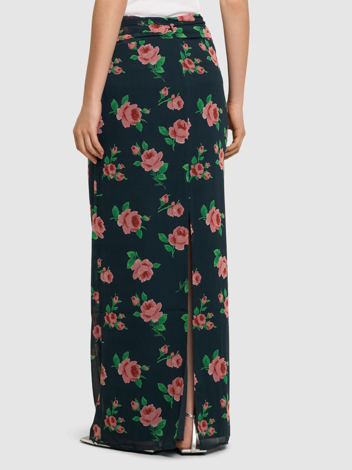 Shop Rotate Birger Christensen Alaska Chiffon Maxi Skirt In Navy,multi