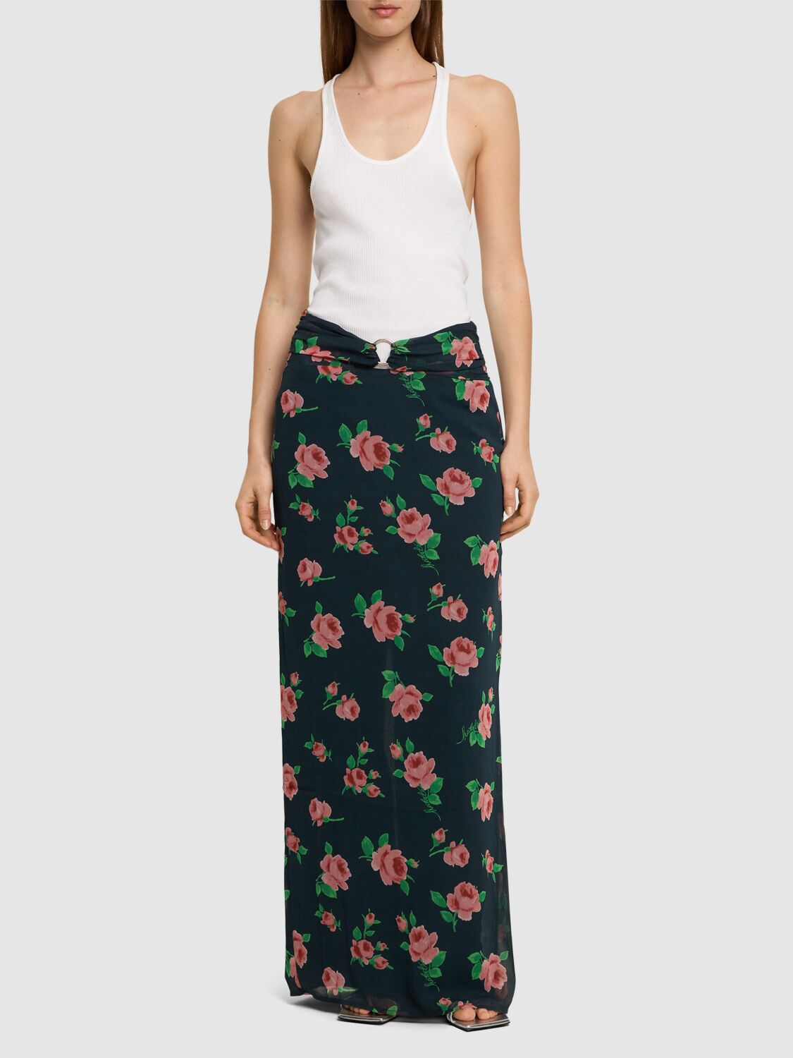 Shop Rotate Birger Christensen Alaska Chiffon Maxi Skirt In Navy,multi