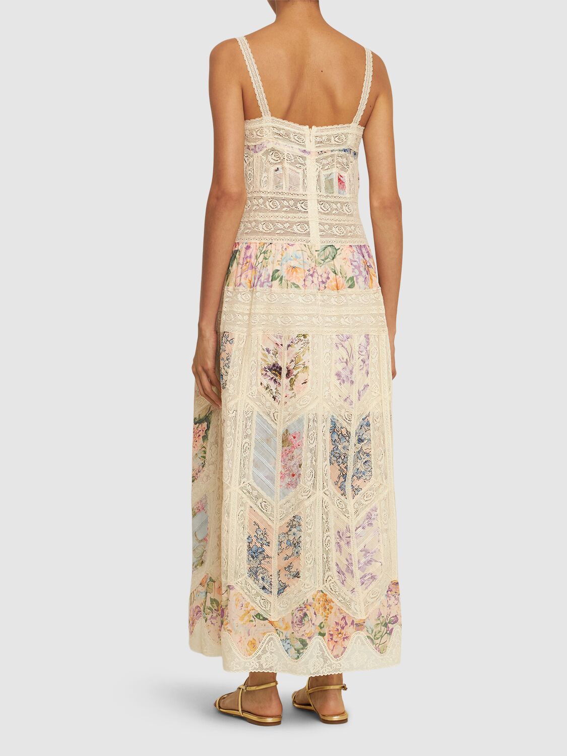 Shop Zimmermann Halliday Cotton & Lace Midi Dress In Ivory,multi