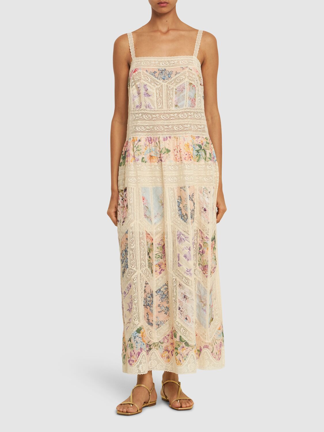 Shop Zimmermann Halliday Cotton & Lace Midi Dress In Ivory,multi