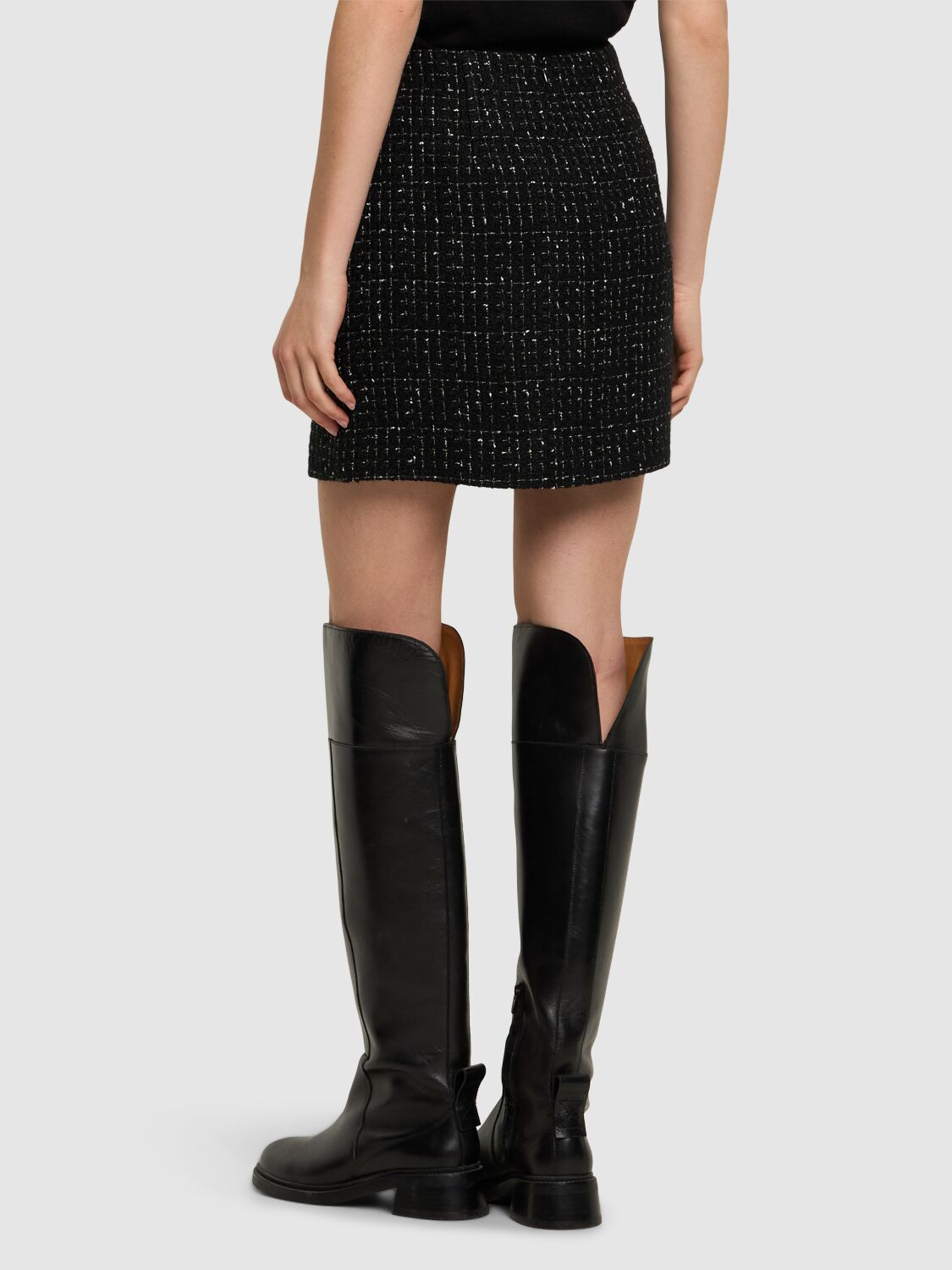 Shop Anine Bing Mateo Tweed Mini Skirt In Black,white