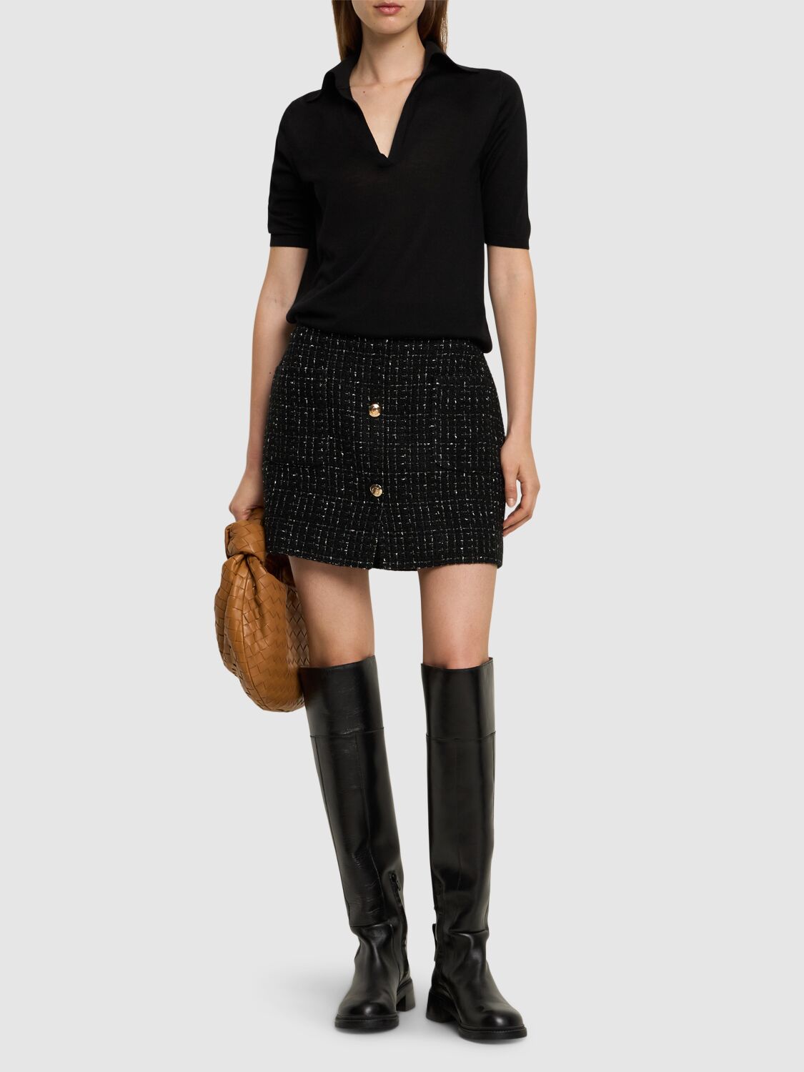 Shop Anine Bing Mateo Tweed Mini Skirt In Black,white