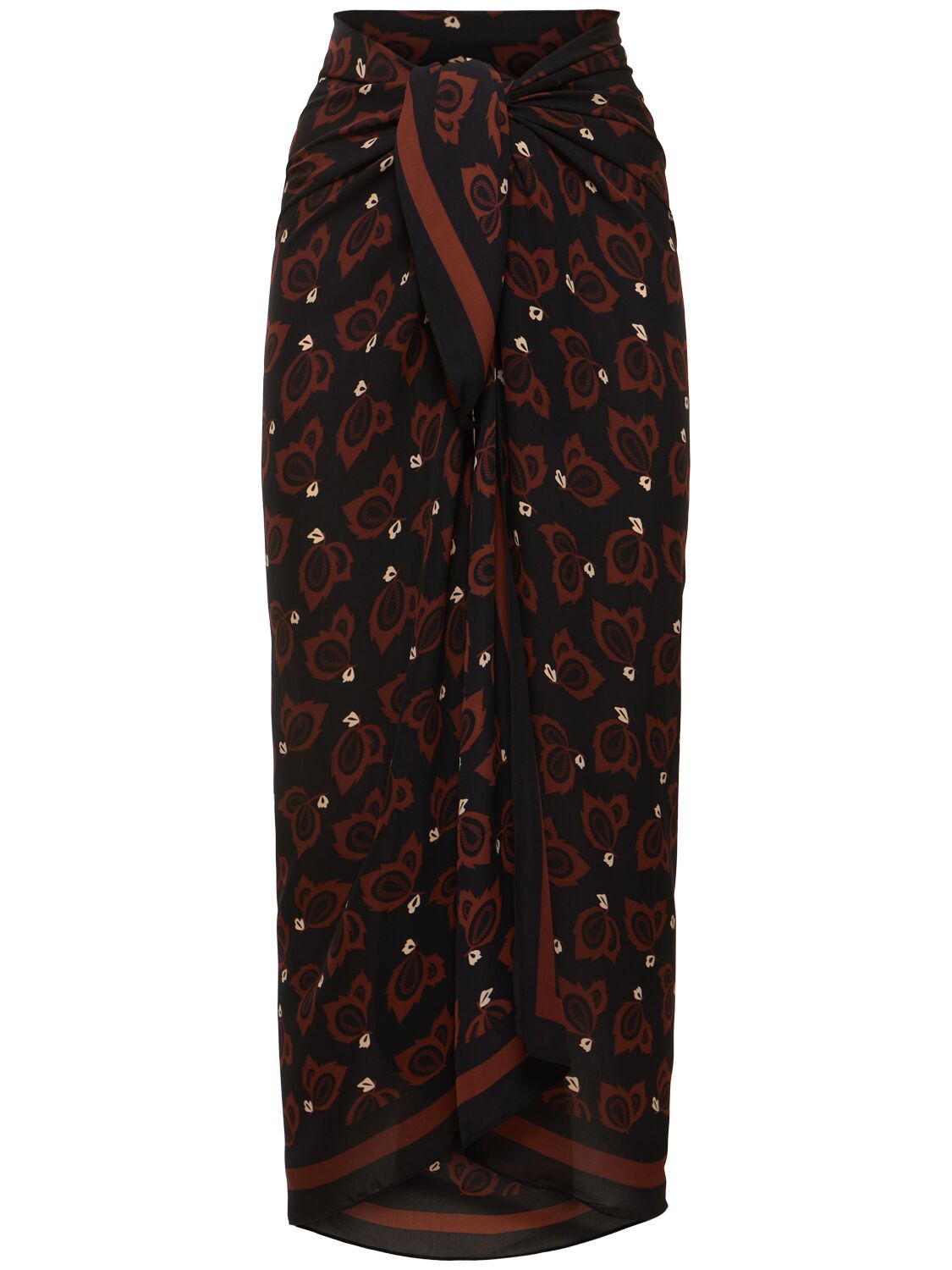 Shop Matteau Printed Silk Sarong Skirt In Brown,black