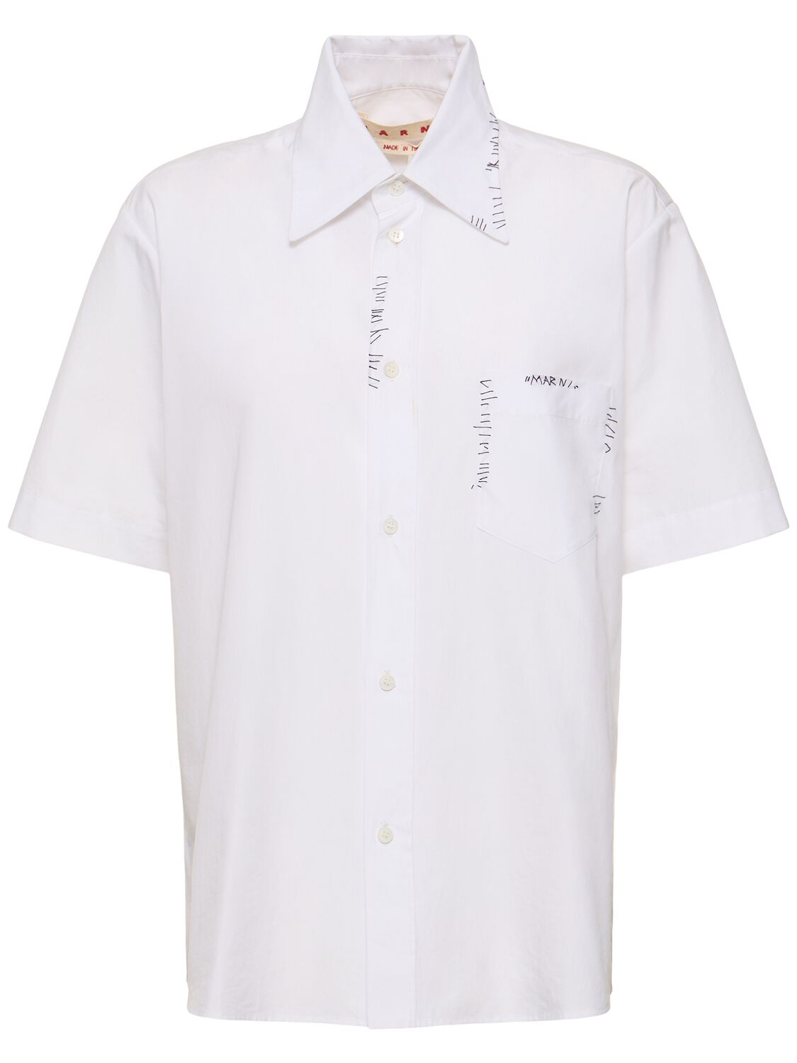 Marni Logo Cotton Poplin Short Sleeve Shirt In White
