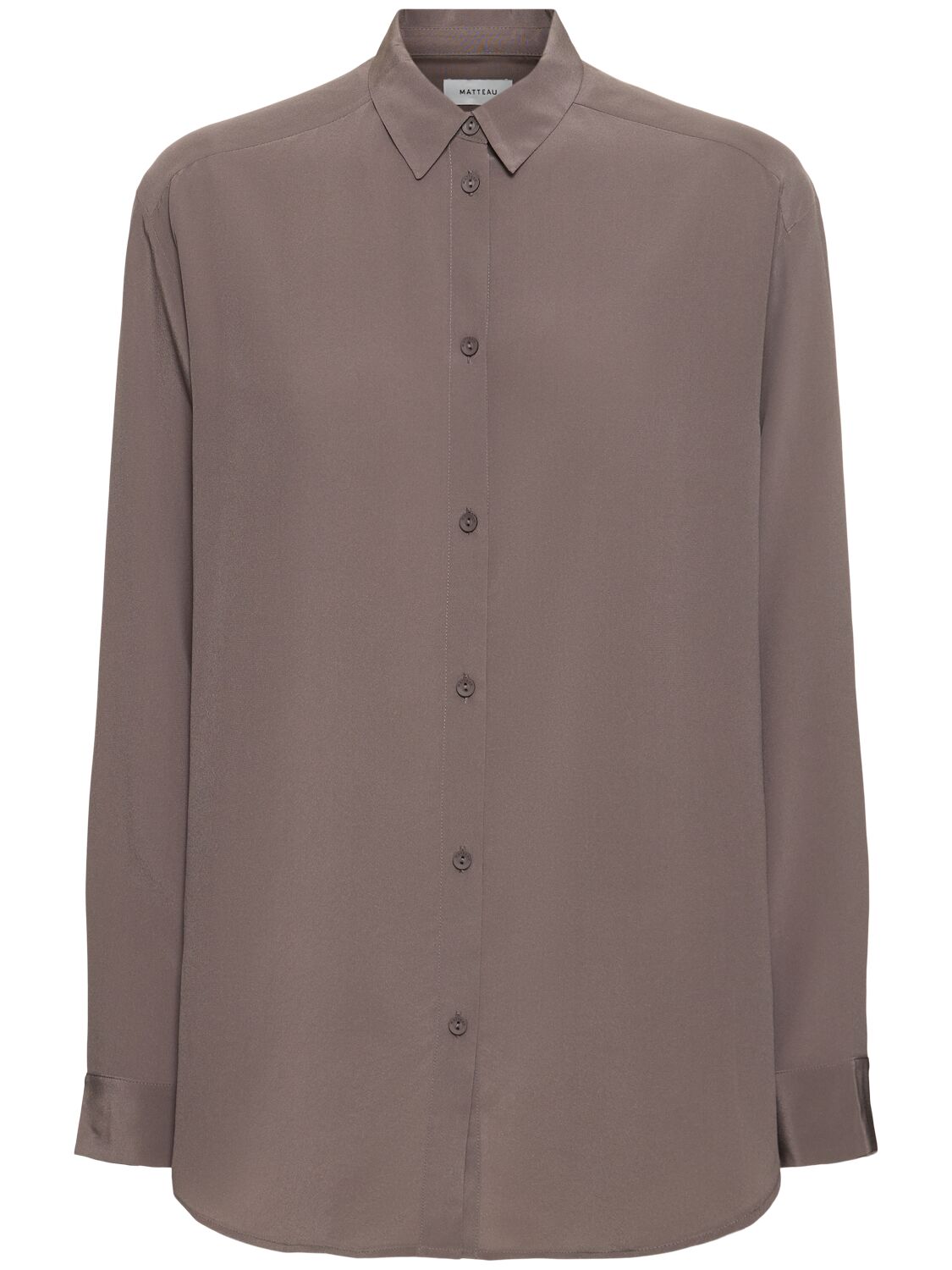 Matteau Silk Long Sleeve Shirt In Taupe Grey