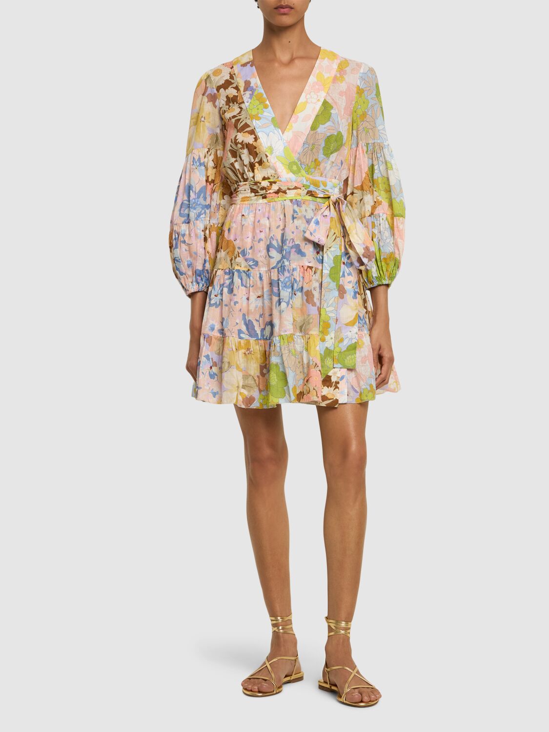 Shop Zimmermann Pop Printed Cotton Wrap Mini Dress In Multicolor