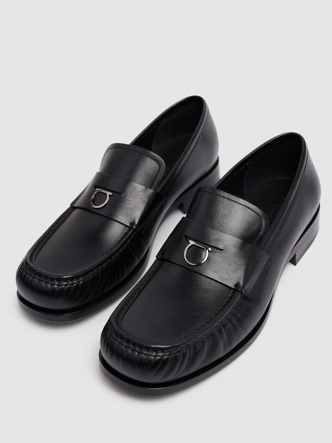 Shop Ferragamo Delmo Leather Loafers In Black