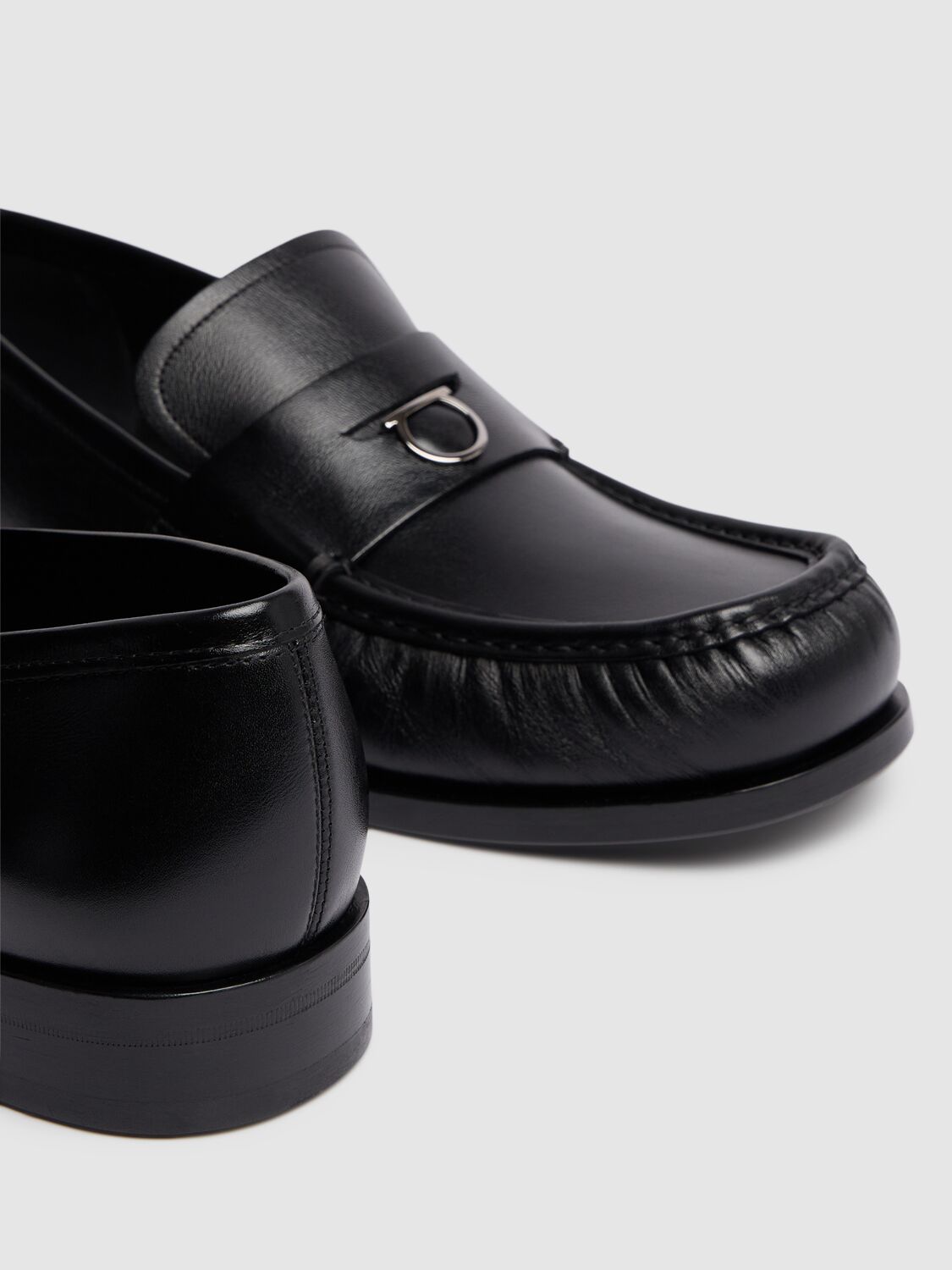 Shop Ferragamo Delmo Leather Loafers In Black