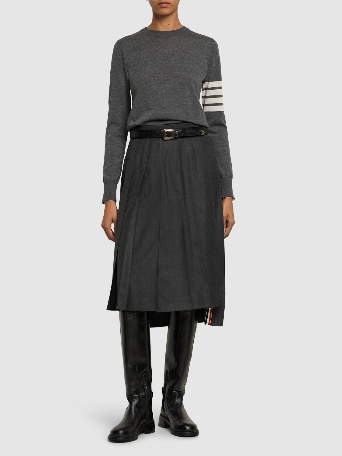 Shop Thom Browne Pleated Drop Back Midi Skirt In Dark Grey