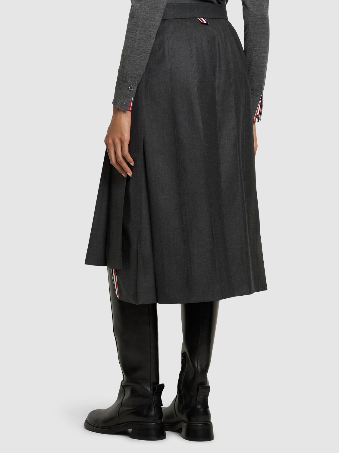 Shop Thom Browne Pleated Drop Back Midi Skirt In Dark Grey