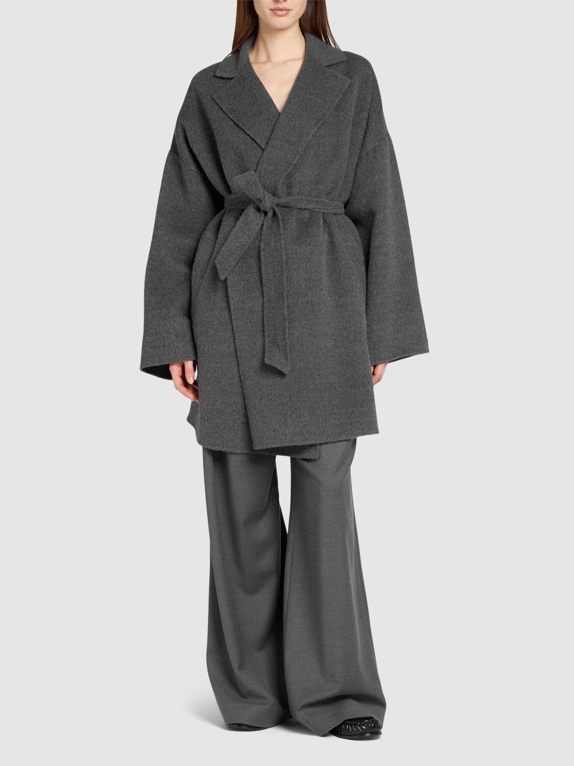 Shop Weekend Max Mara Nella Belted Wool & Alpaca Coat In Grey