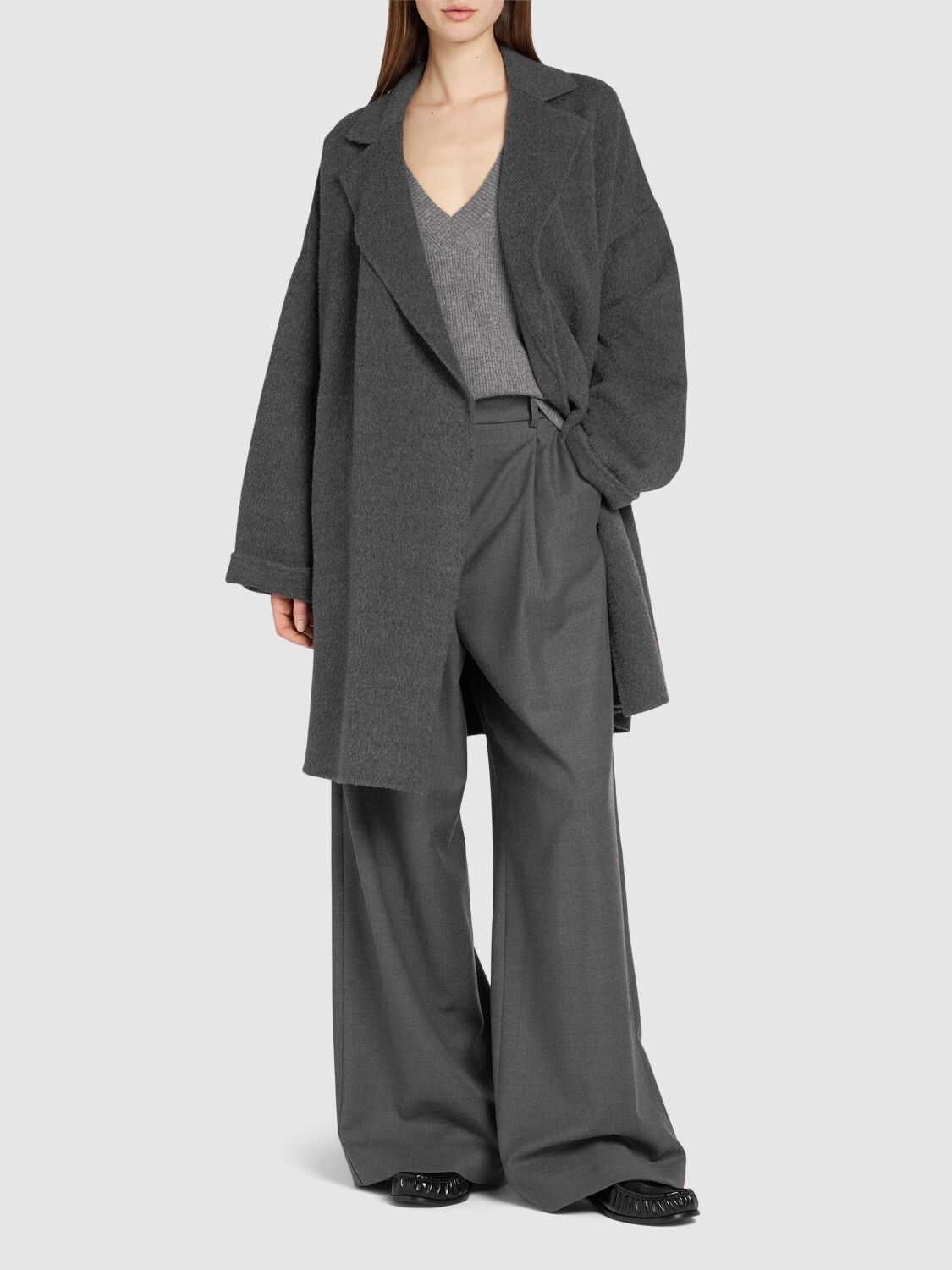 Shop Weekend Max Mara Nella Belted Wool & Alpaca Coat In Grey