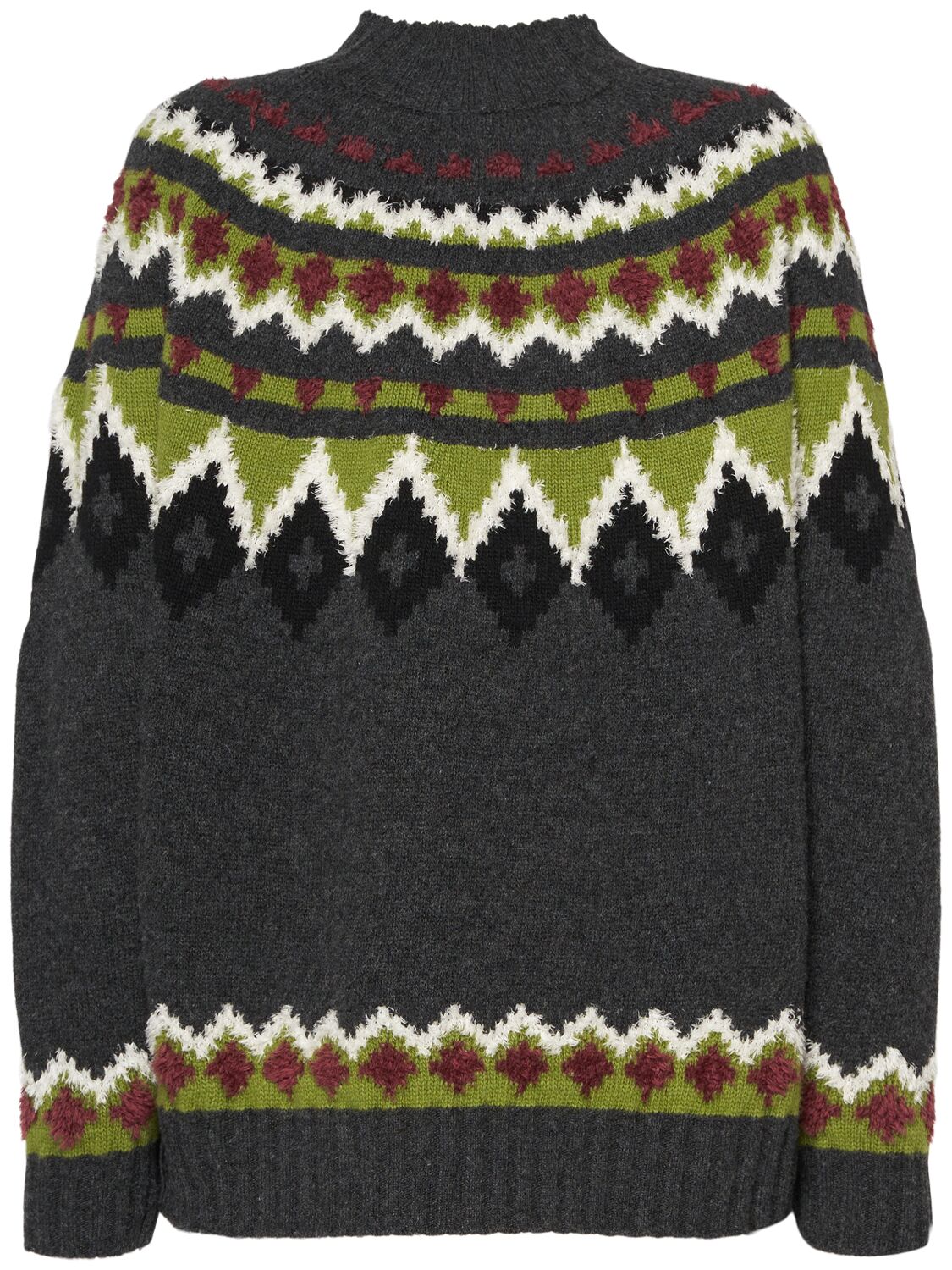 Shop Weekend Max Mara Orario Jacquard Wool Sweater In Grey/multi