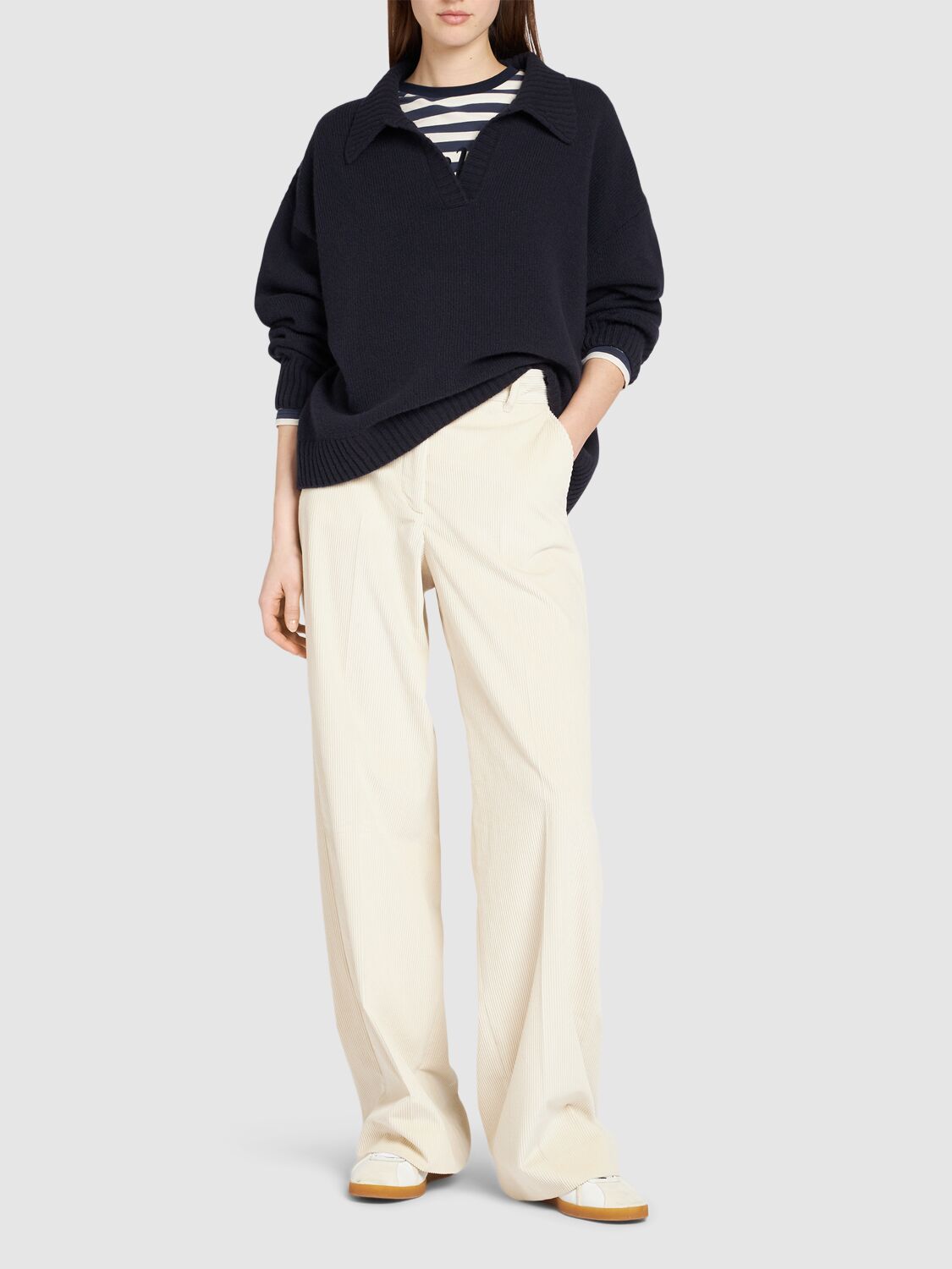 Shop Weekend Max Mara Tania Corduroy Wide Pants In Ivory