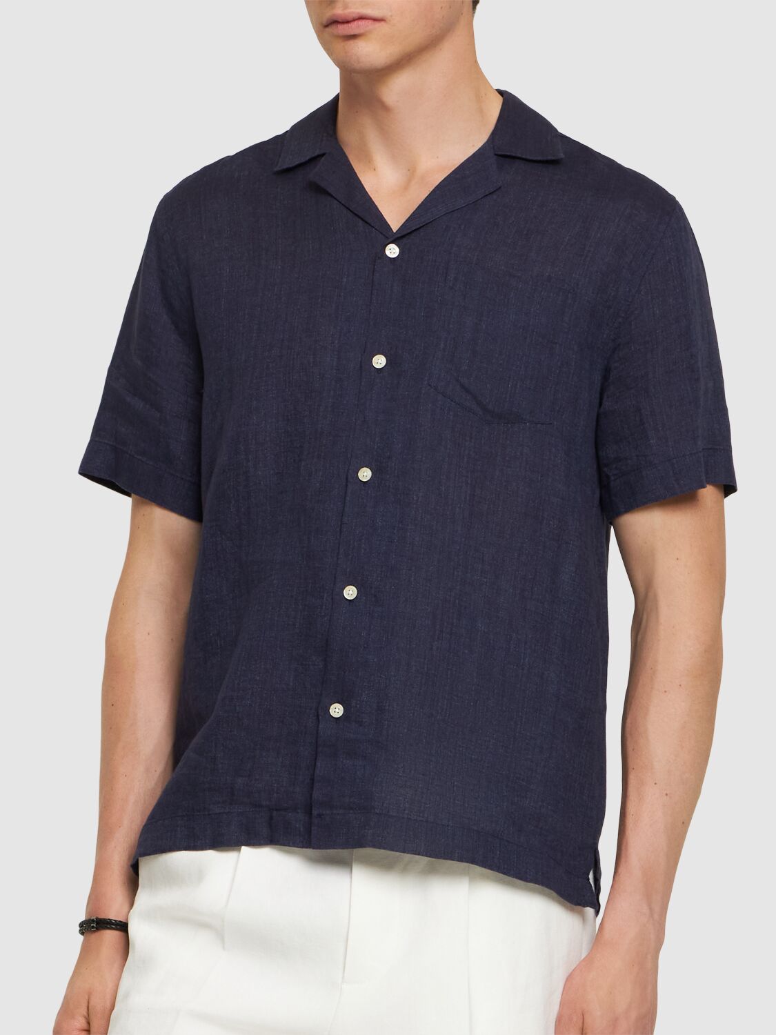 Shop Frescobol Carioca Angelo Linen Bowling Shirt In Midnight Blue