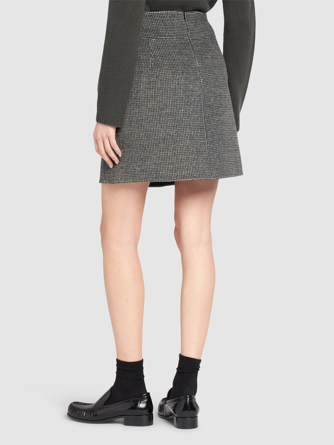 Shop 's Max Mara Stone Wool Blend Houndstooth Mini Skirt In Grey/black