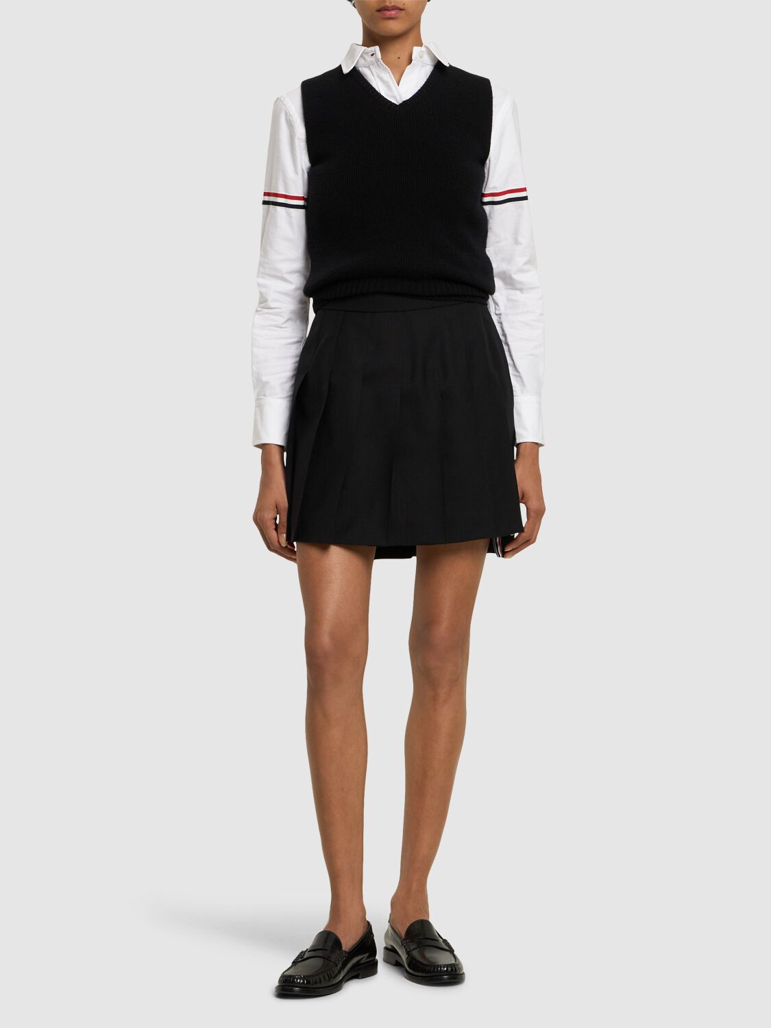 Shop Thom Browne Pleated Drop Back Mini Skirt In Black