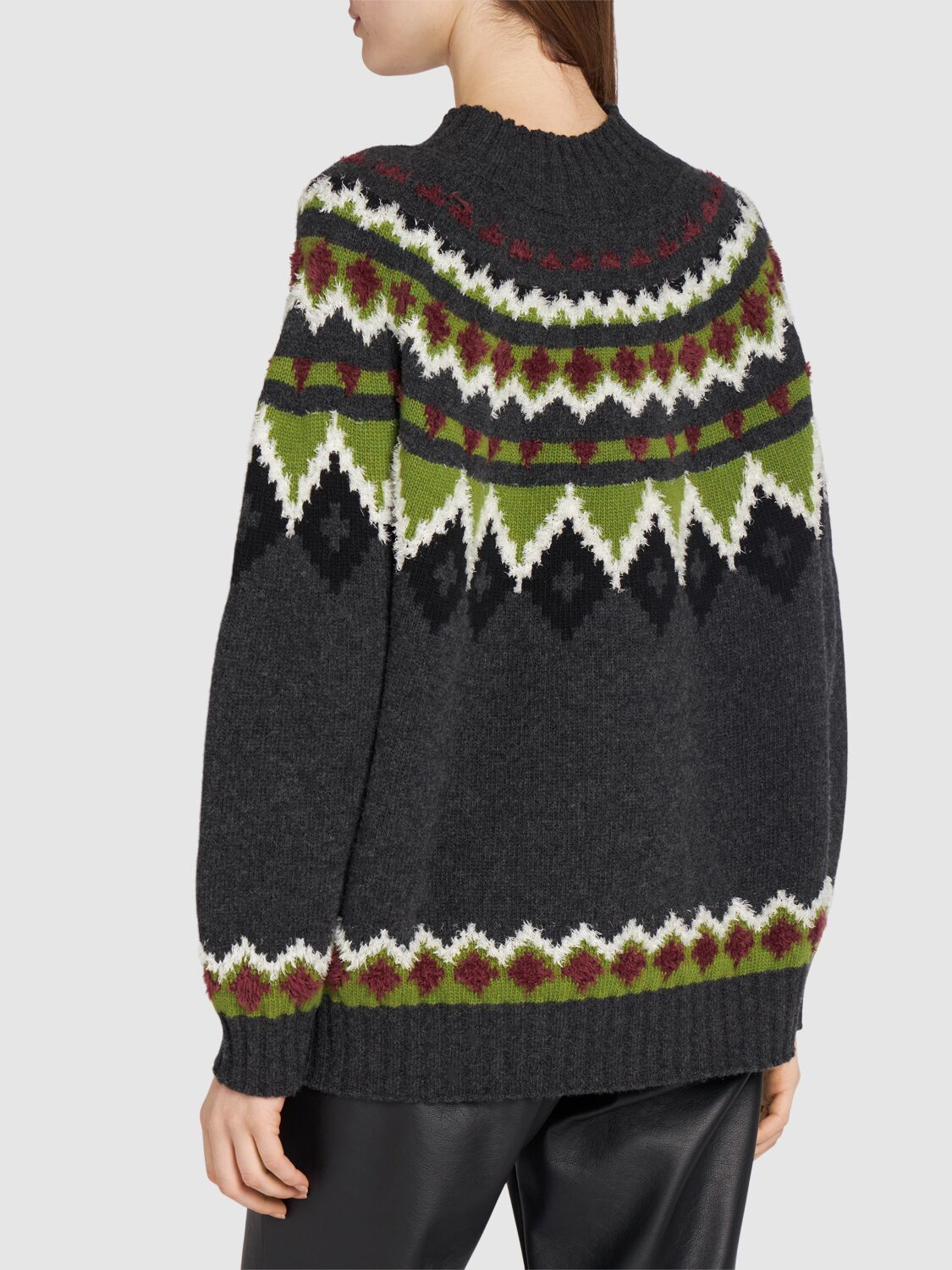 Shop Weekend Max Mara Orario Jacquard Wool Sweater In Grey/multi