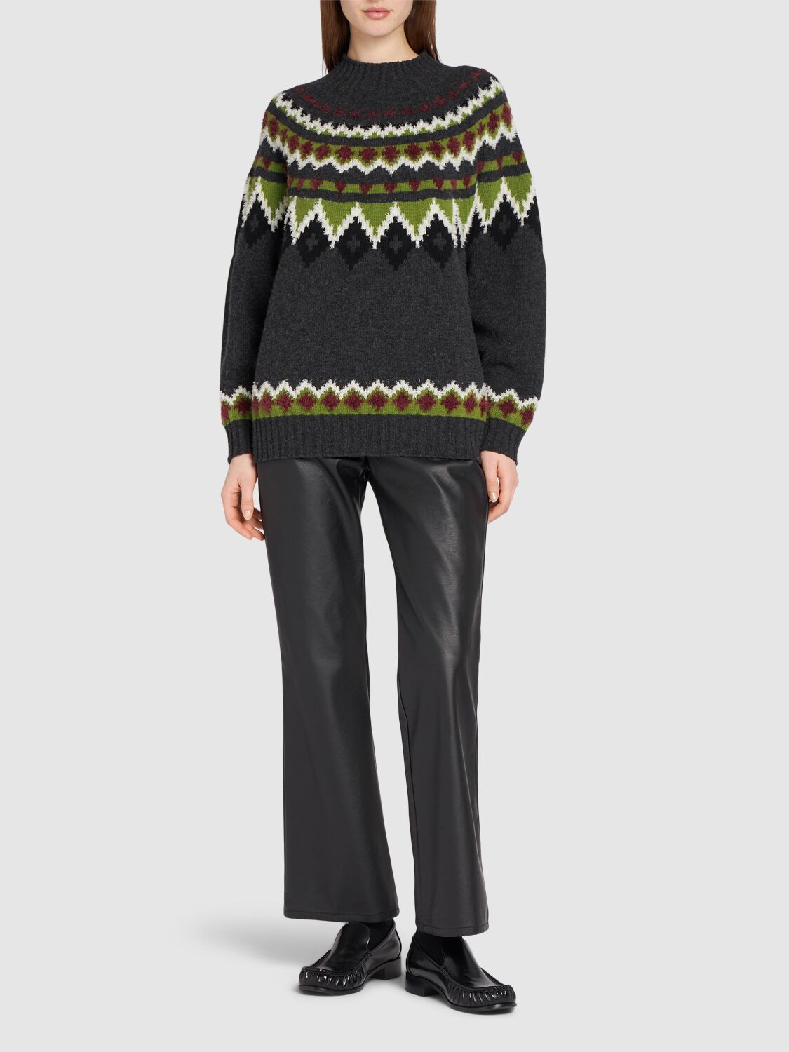 Shop Weekend Max Mara Orario Jacquard Wool Sweater In Grey/multi