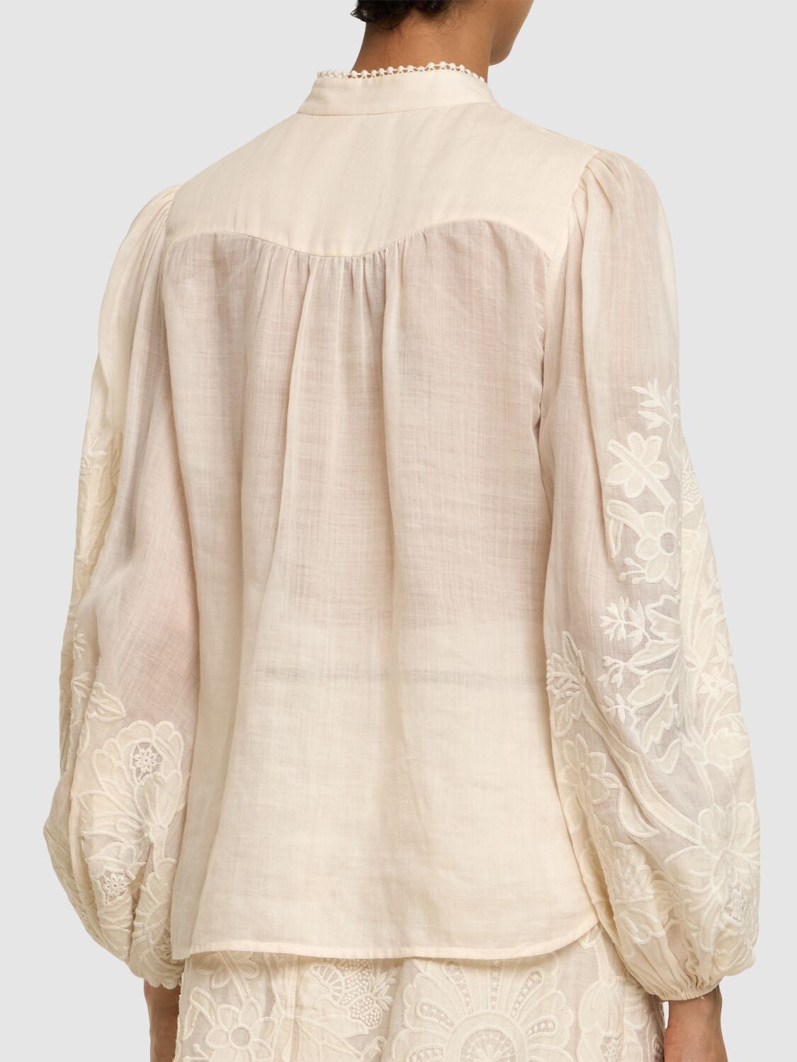 Shop Zimmermann Ottie Linen Embroidered Blouse In Cream