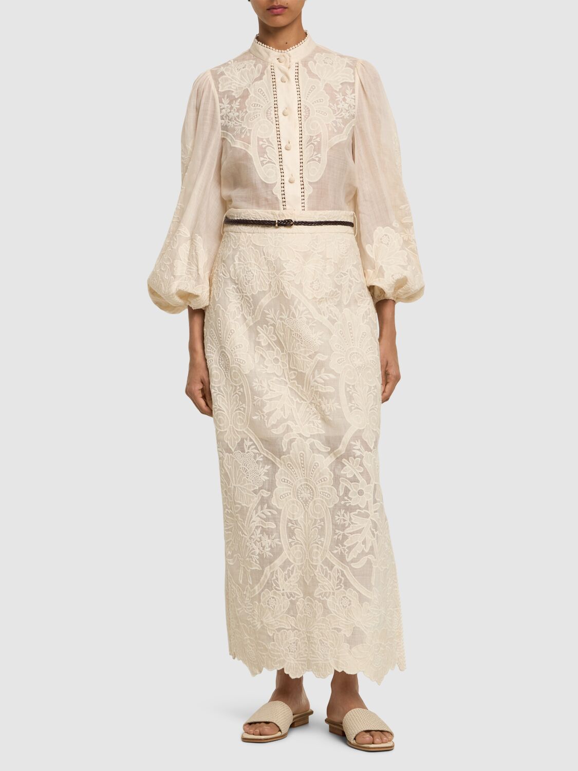 Shop Zimmermann Ottie Linen Embroidered Blouse In Cream