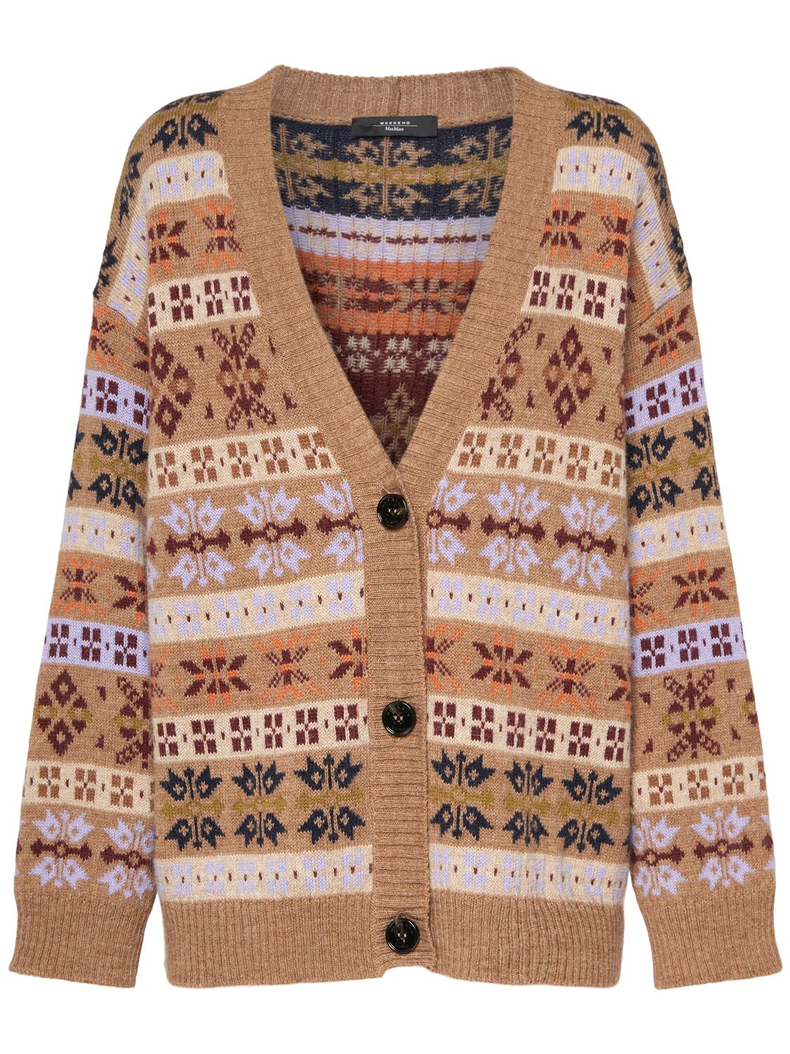 Shop Weekend Max Mara Eccelso Alpaca Blend Cardigan In Brown/multi